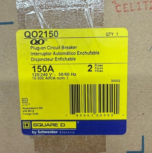 QO2150 Square D Plug-On Circuit Breaker, 150A 120/240V 2Pole