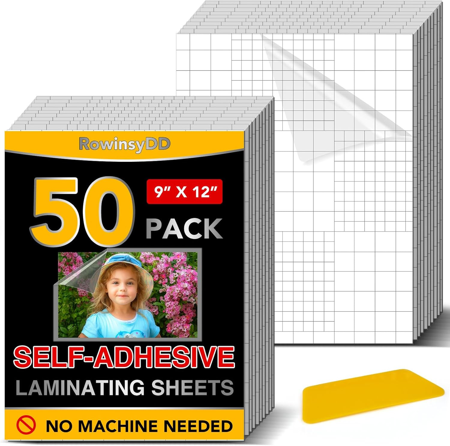 50 Pack Self Adhesive Laminating Sheets, 9 X 12 Inch, Clear Sticker Laminate She