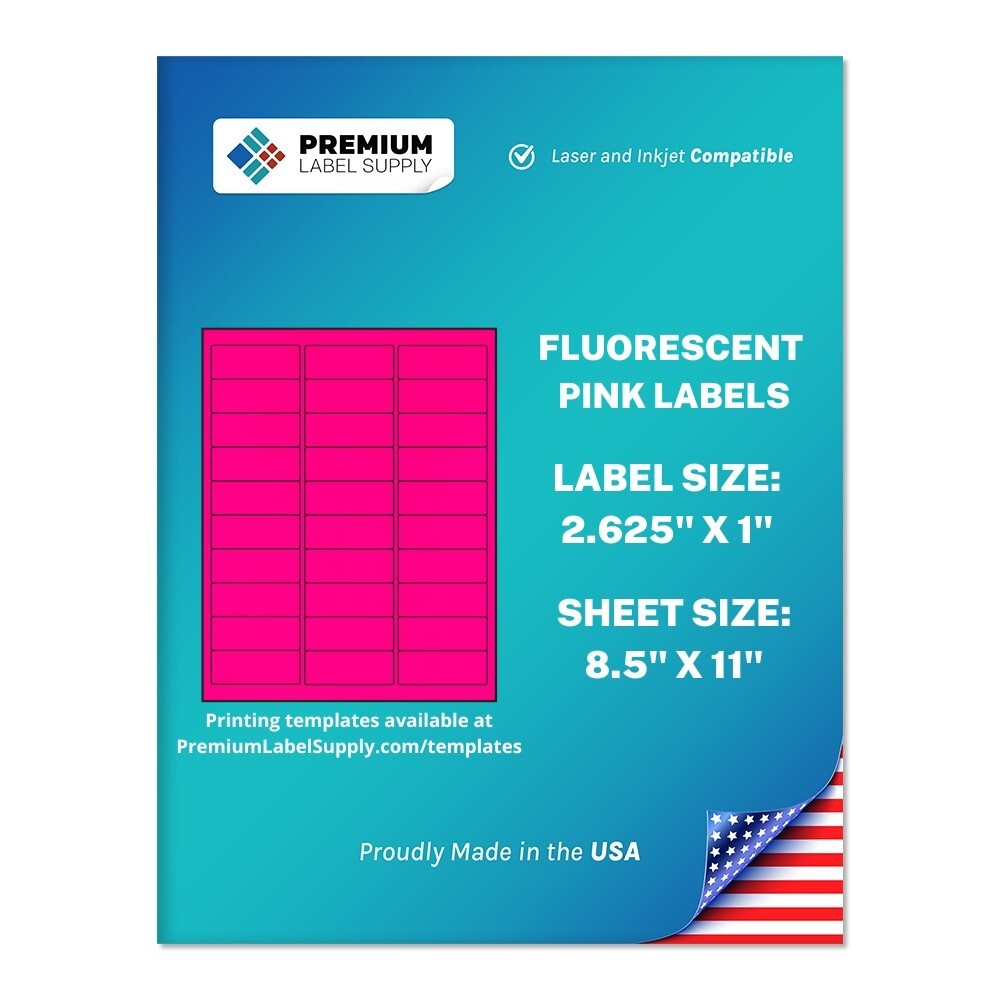 3000 Fluorescent Pink 2.625″ x 1″ Neon Color Address Labels 30 per sheet