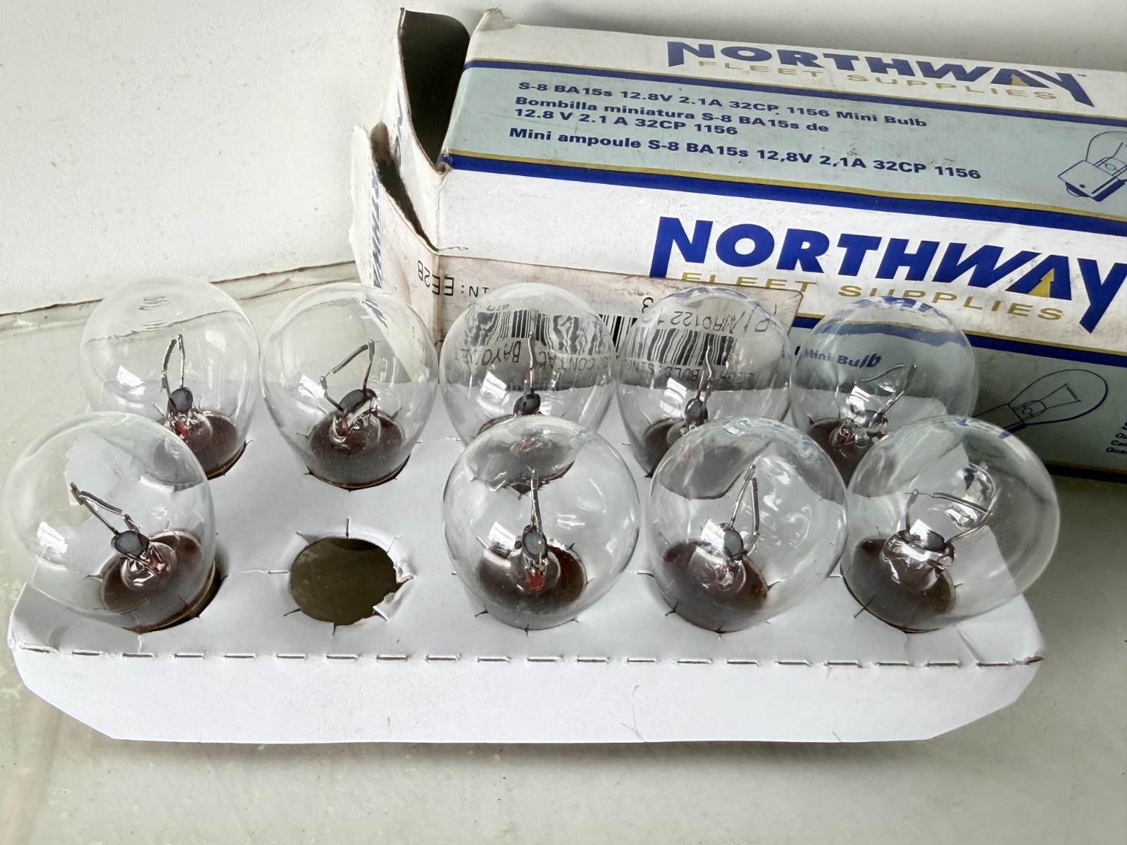 BOX OF 9 NEW Northway 12V MINIATURE LAMPS 1156 12.8v 2.1Amp 32CP (38)