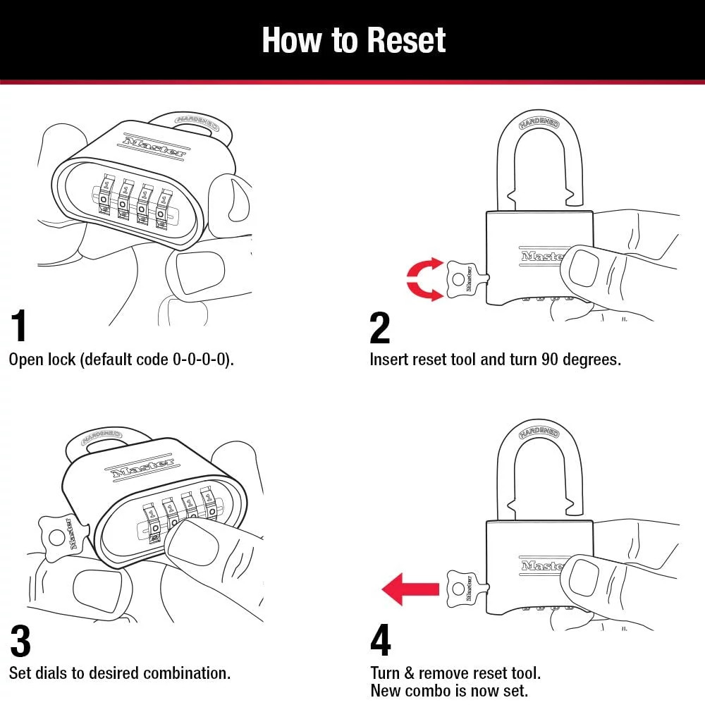 MasterLock Resettable Combination Brass Padlock 2-1/4in LONG Shackle