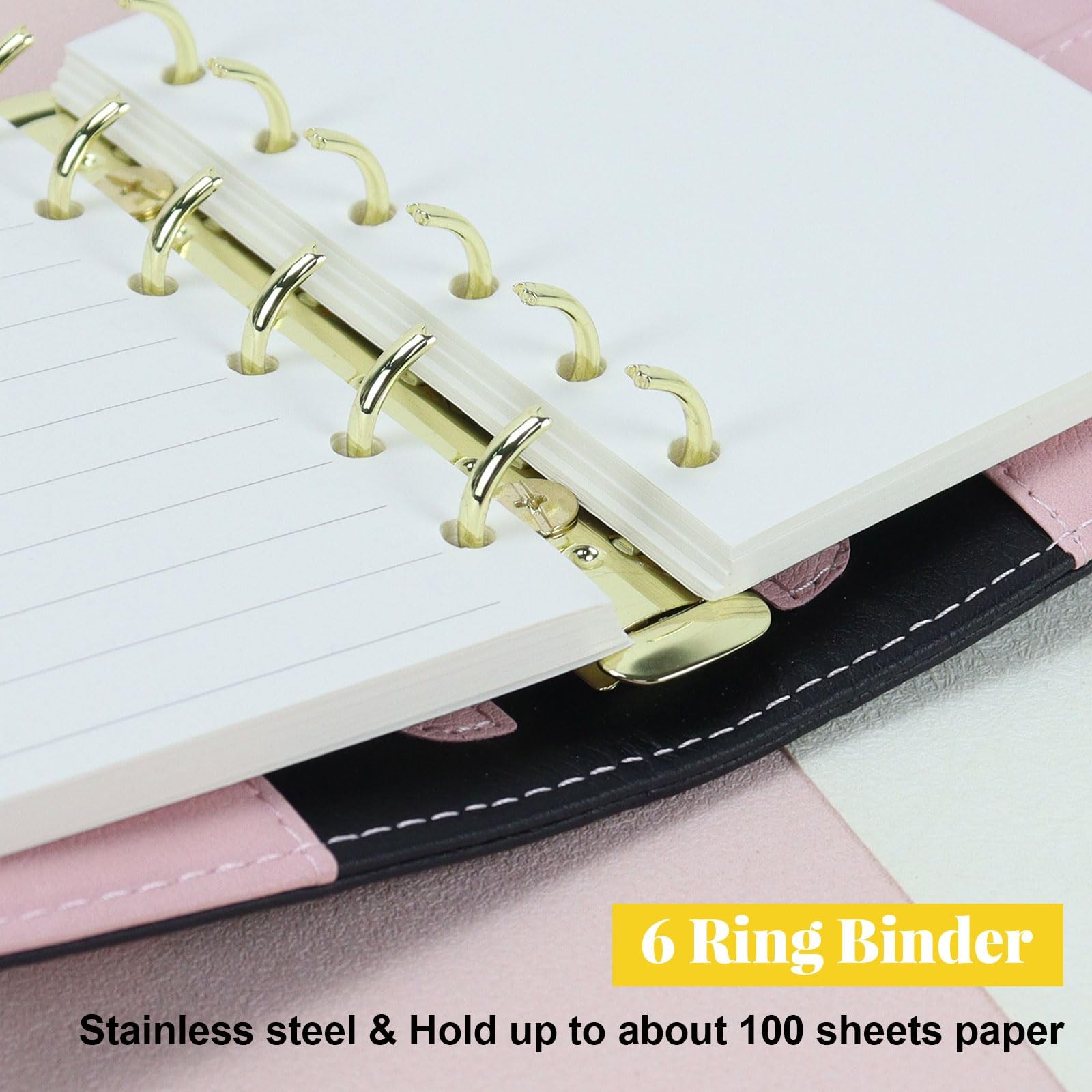A7 Refillable Planner Small Binder Notebook 6 Ring PU Leather Organizer Zipper