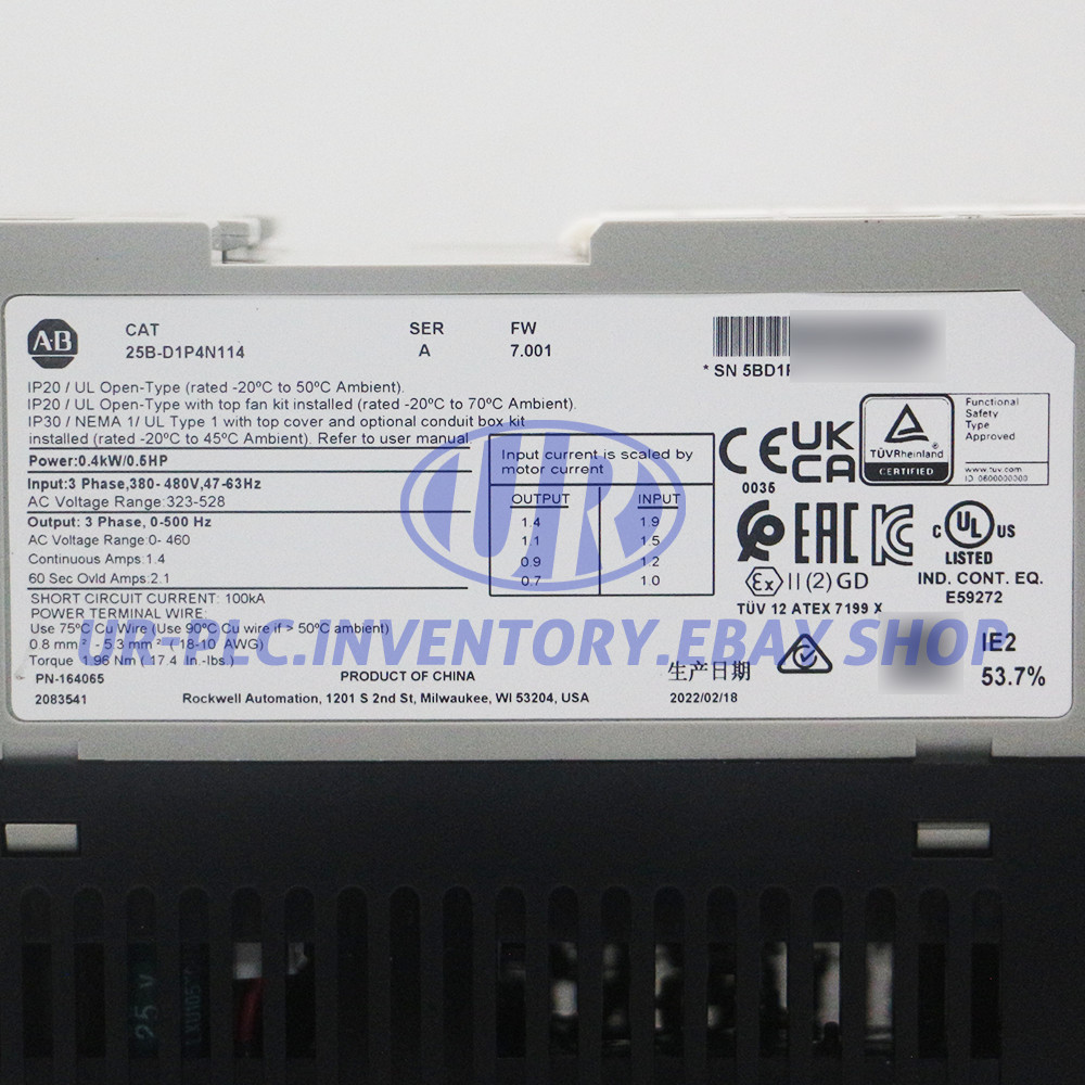 New Allen-Bradley 25B-D1P4N114 PowerFlex 525 0.4kW (0.5Hp) AC Drive