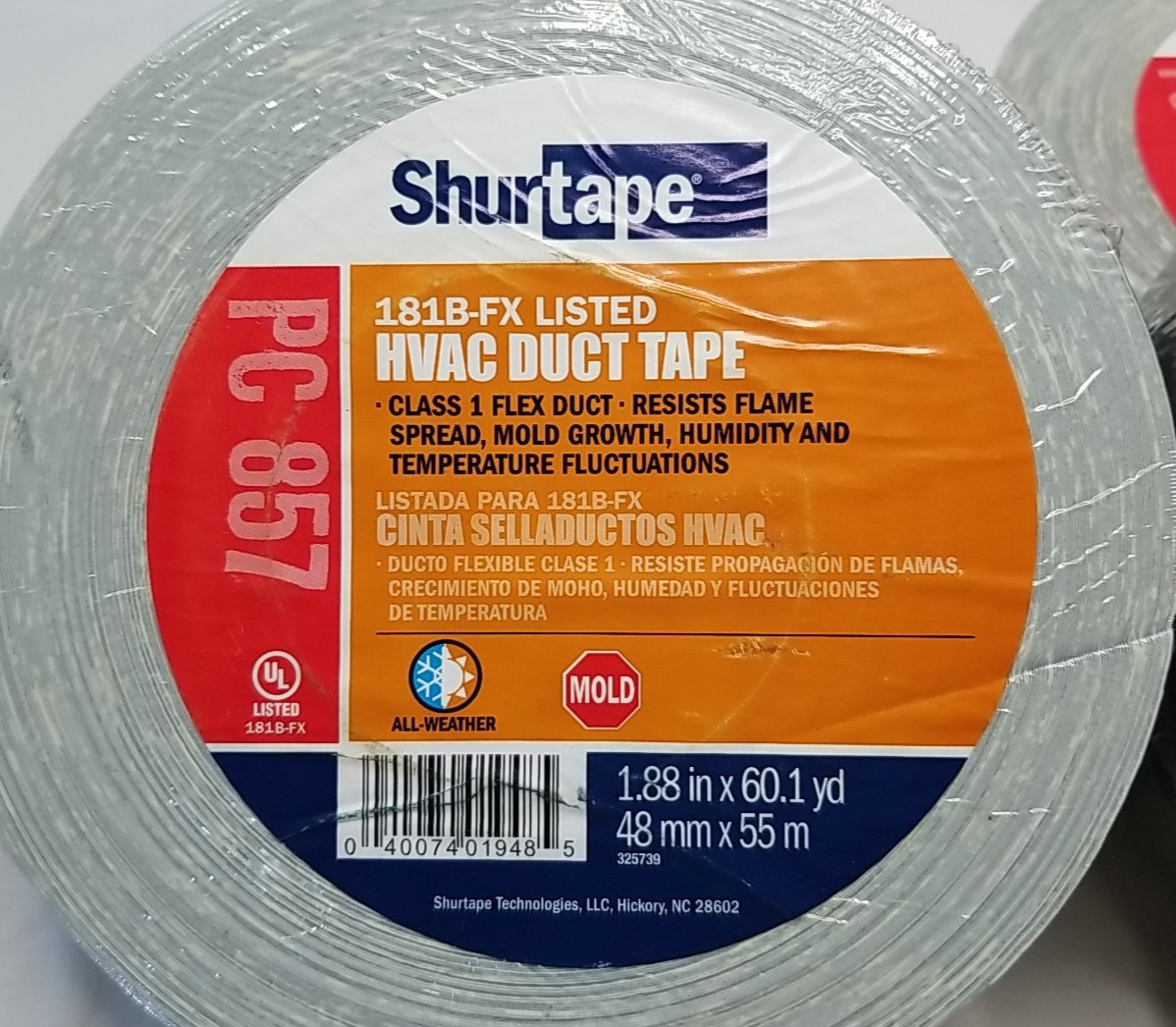 4 Rolls ShurTape PC 857 PC857 Class 1 Flex Duct HVAC Duct Tape 181B-FX