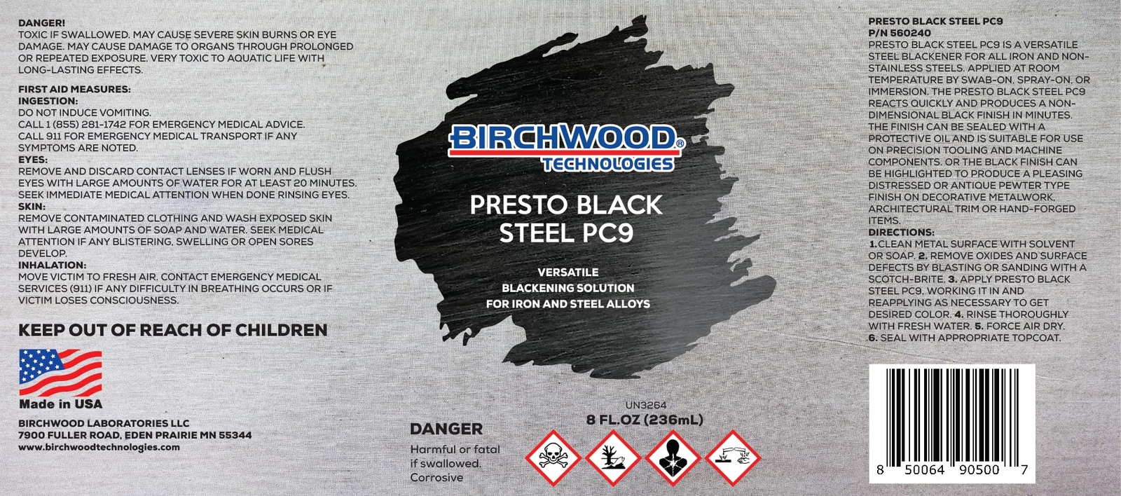 Birchwood Presto Black Oxide Touch-Up – 8 oz Versatile Steel Solution
