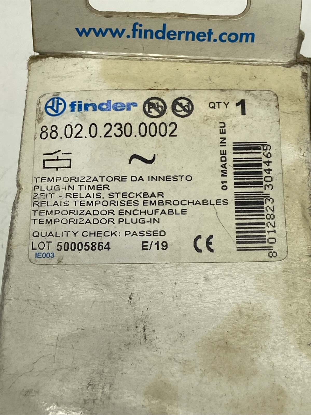 Finder 88.02.0.230.0002 Plug-in Timer Relay 230V AC/DC 5A 2CO-DPDT Industrial