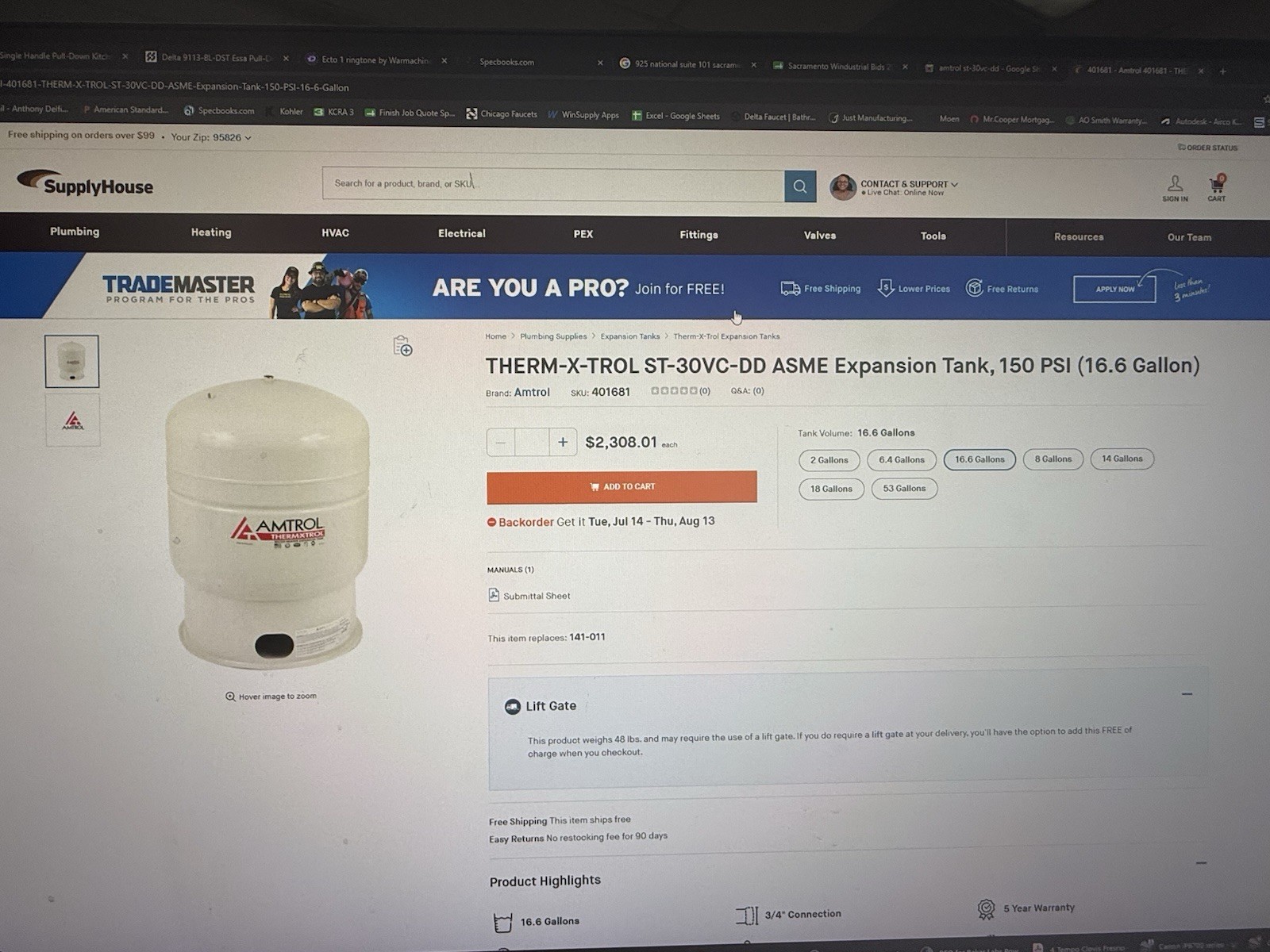 Amtrol ST-30VC-DD ASME Rated 16.6 Gallon Expansion Tank THERM-X-TROL “NEW”