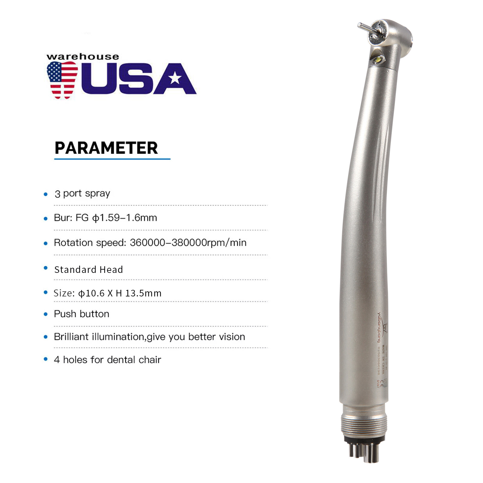 10pcs Dental Fiber Optic LED E-generator High Speed Handpiece 3 Spray 4 Hole st