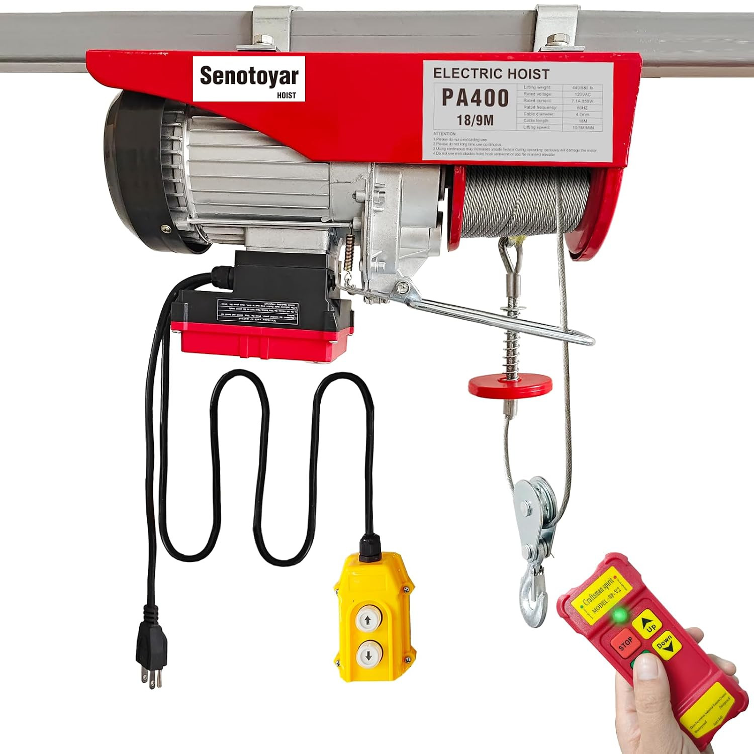 Electric Hoist 2 in 1,880Lbs Electric Hoist Winch with 98Ft Wireless Control&Wir
