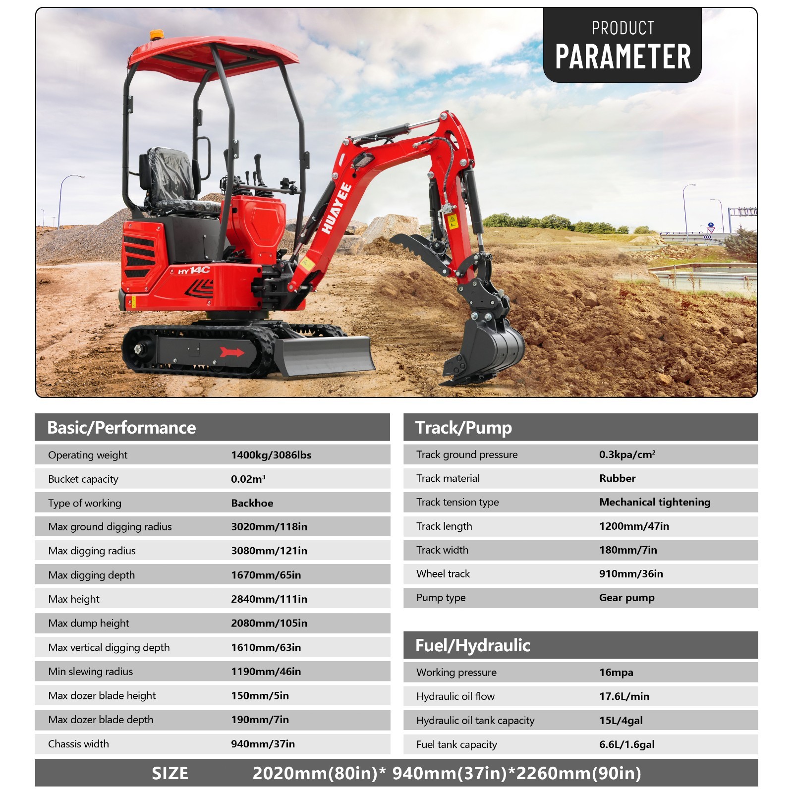 Mini Excavator 1 Ton 1.4Ton Digger 13.5hp Gas Tracked Crawler B&S EPA Engine.