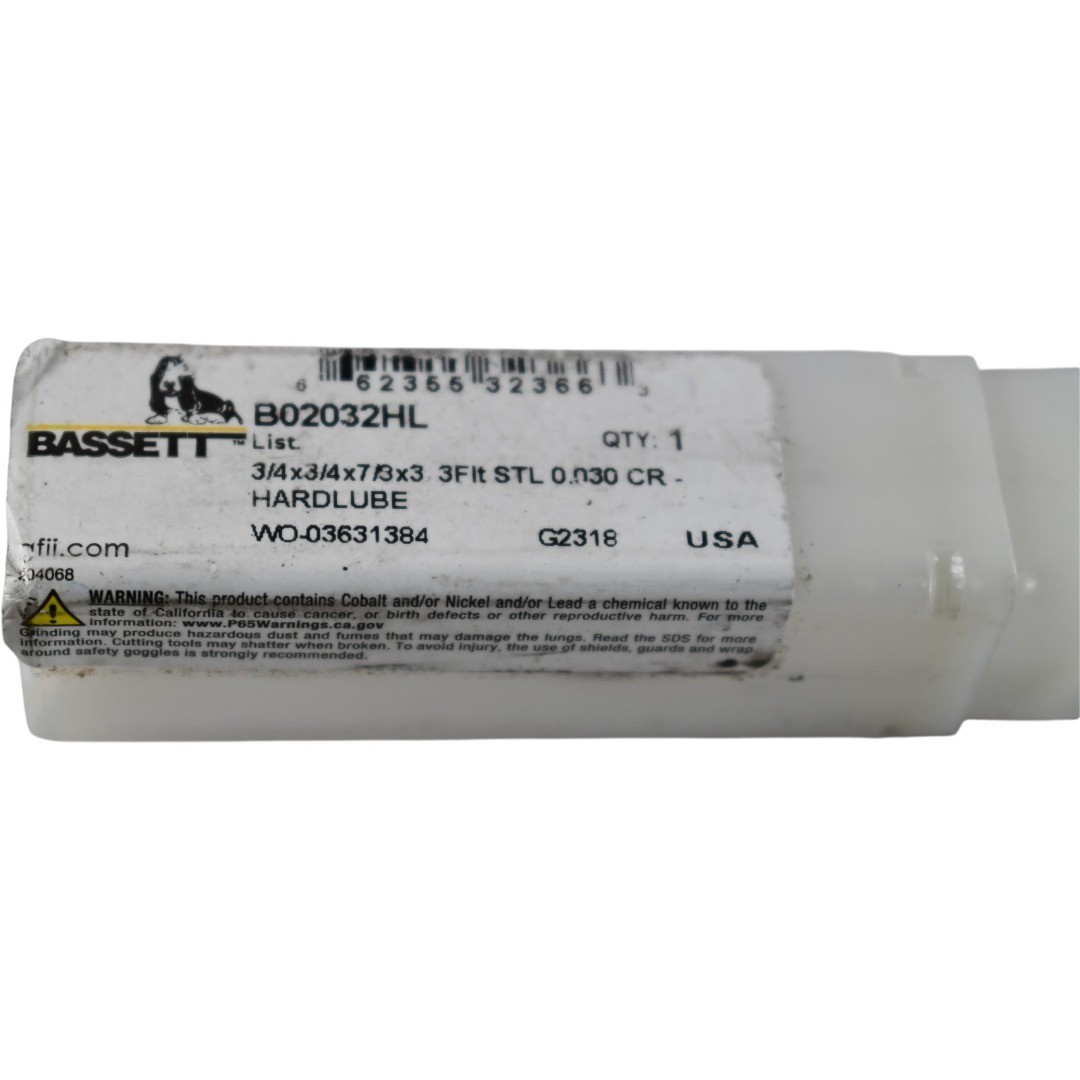 NEW Bassett B02032HL 3/4 Carbide 3 Flute End Mill Corner Radius Hardlube USA