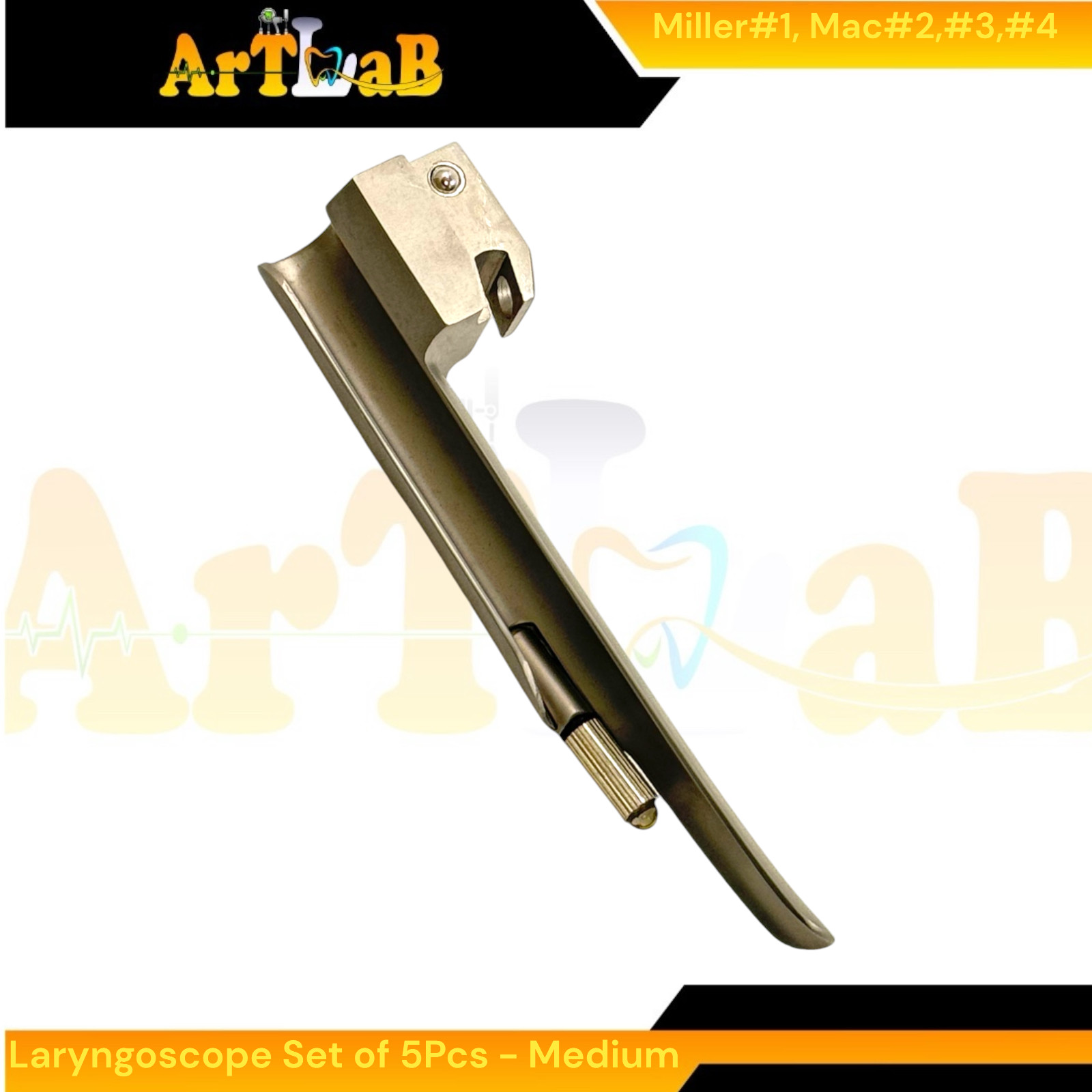 EMT Laryngoscope Kit with Mac Blades #2, #3, #4 + Miller Blade #1, Med Handle