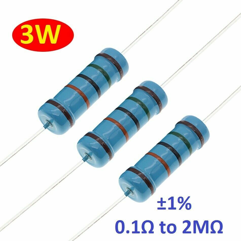 10pcs 3W Metal Film Resistors Tolerance ±1% 0.1Ω/0.22/4.7/5.1/12/51/9.1KΩ to 2MΩ