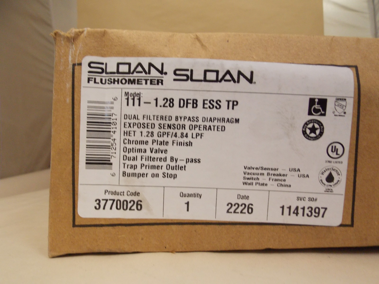 Sloan 111-1.28 DFB ESS TP Single-Flush Sensor Exposed Flushometer – 3770026