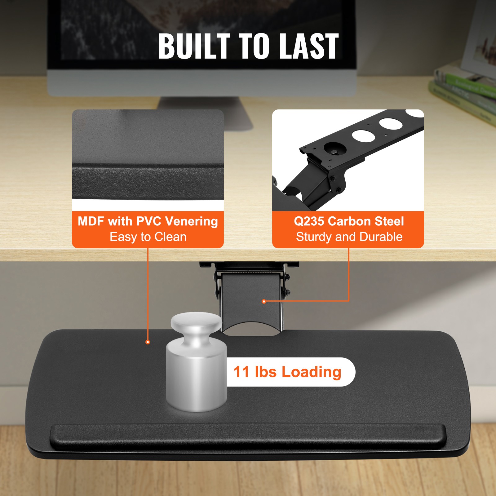 VEVOR Keyboard Tray Under Desk Ergonomic Pull out Keyboard/Mouse Tray 25×9.8 in