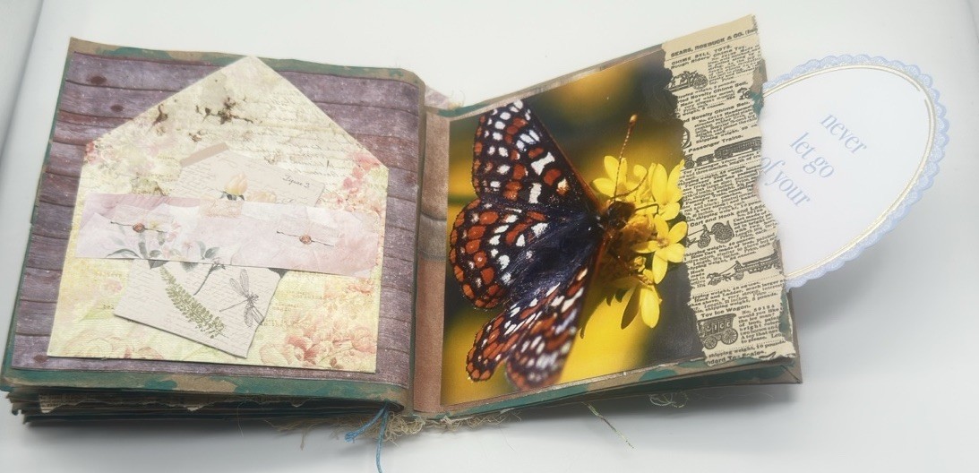 Hand Made Junk Journal 6×5 Thinking Of You Themed Medium Is Brown Paper Bags