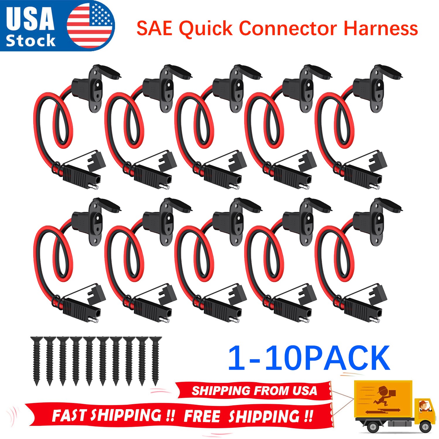 Lot SAE Connector Harness 1FT 12AWG SAE Adapter Male Plug to Female Socket Cable