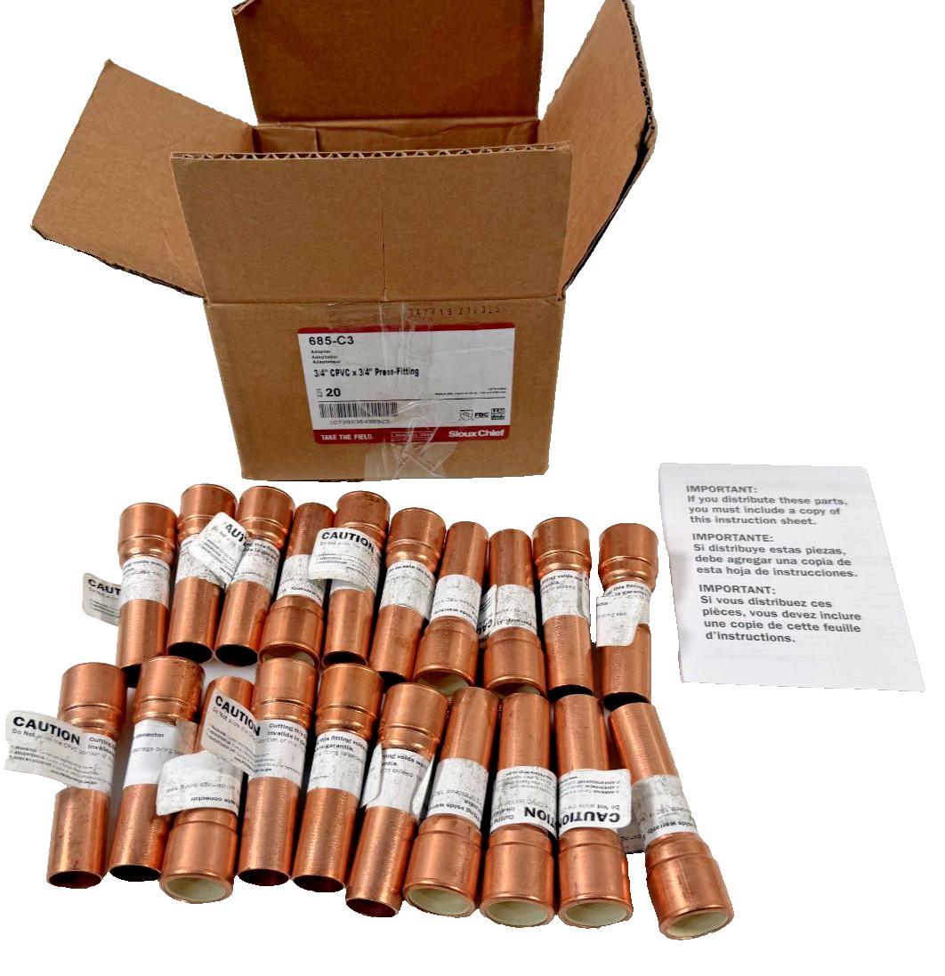 (20 Pack) Sioux Chief 685-C3 3/4″ CPVC x Male CTS MetalHead Press Adapter LF NEW