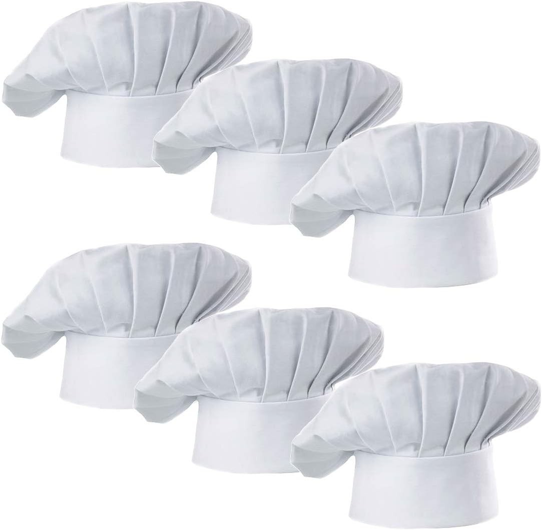 Chef Hat Set of 6 PCS Pack Adult Adjustable Elastic Baker Kitchen Cooking Che…