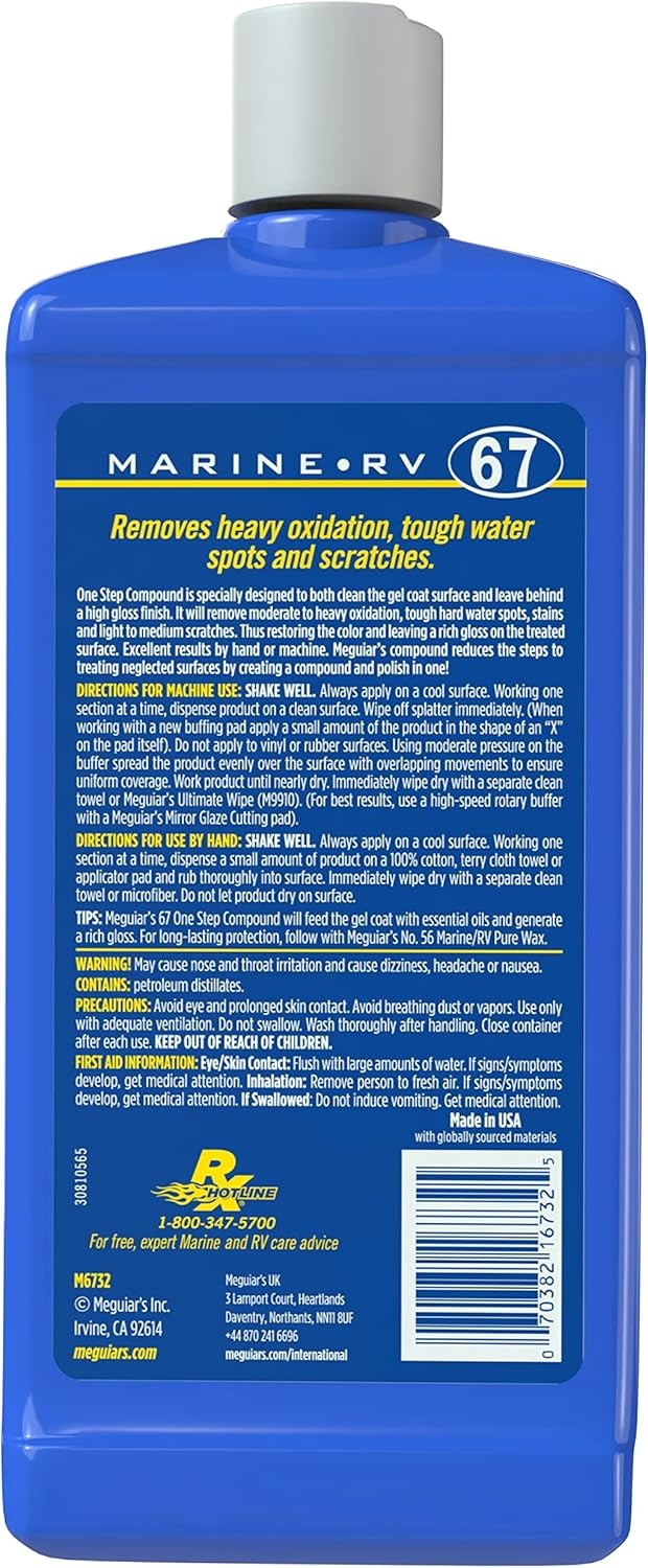 Meguiar’s M6732 Marine/RV One Step Compound, Remove Oxidation, Stains,…