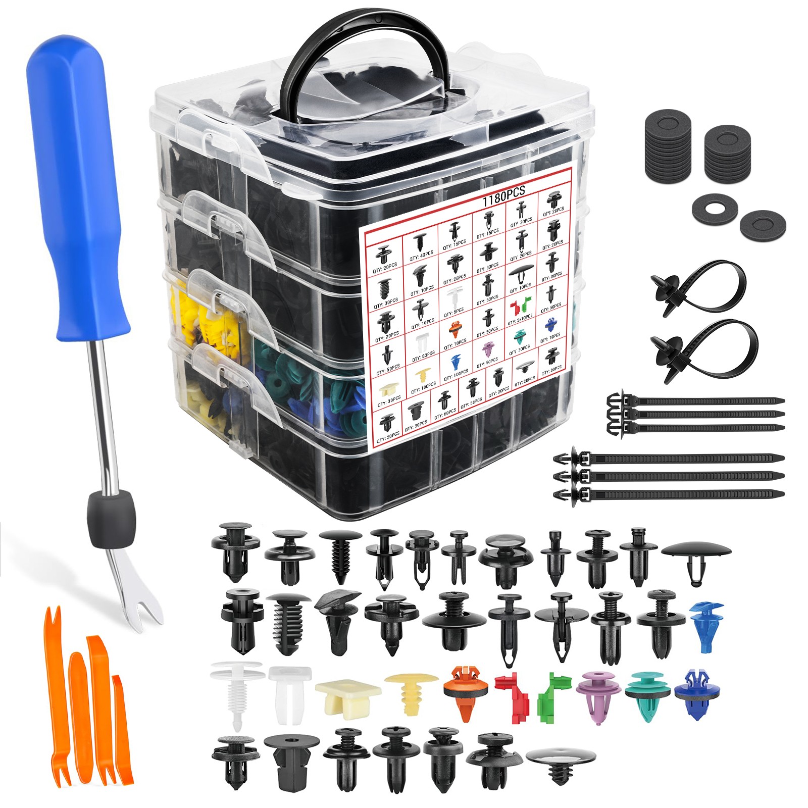 1295Pcs Car Push Retainer Clips & Auto Fasteners Assortment, 37 Popular Size Kit