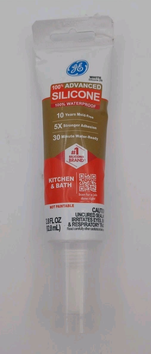 GE Advanced Silicone Kitchen & Bath Sealant – 2.8 fl oz Tube – 100% Waterproof