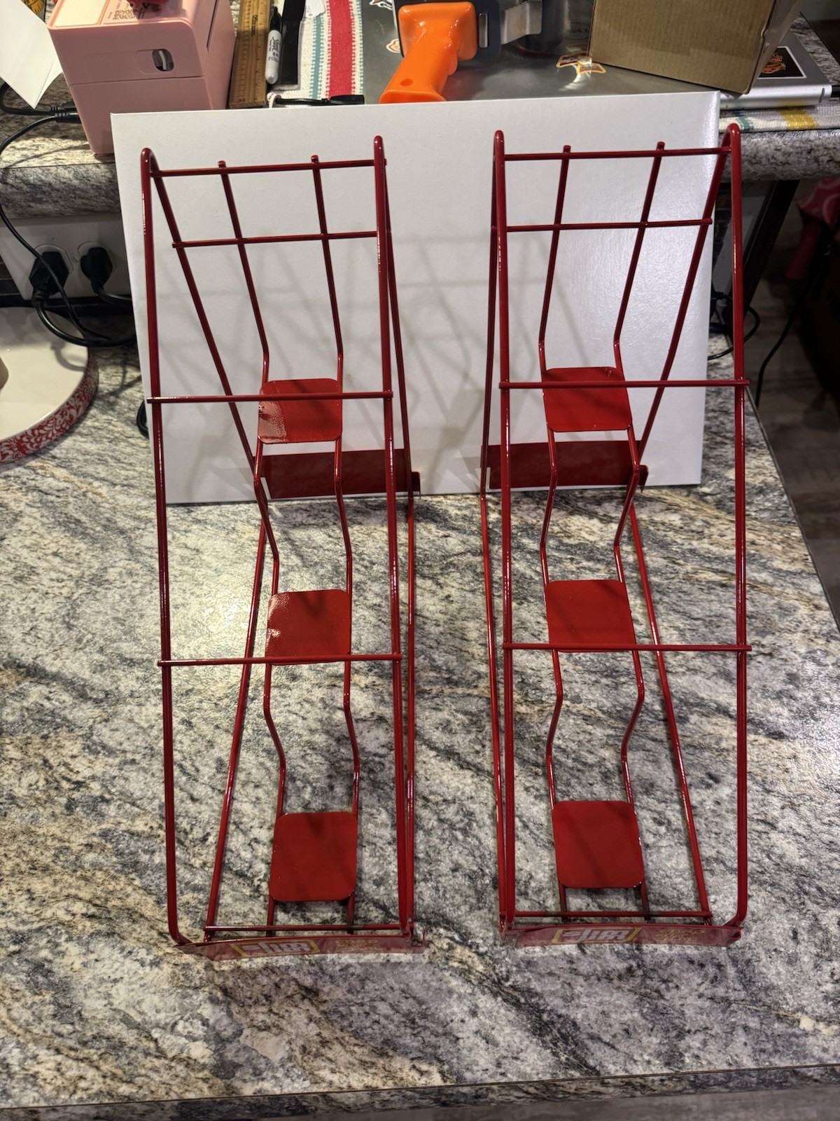2 Slim Jim Metal Countertop Display Racks 3-Slot Red Snack Holders