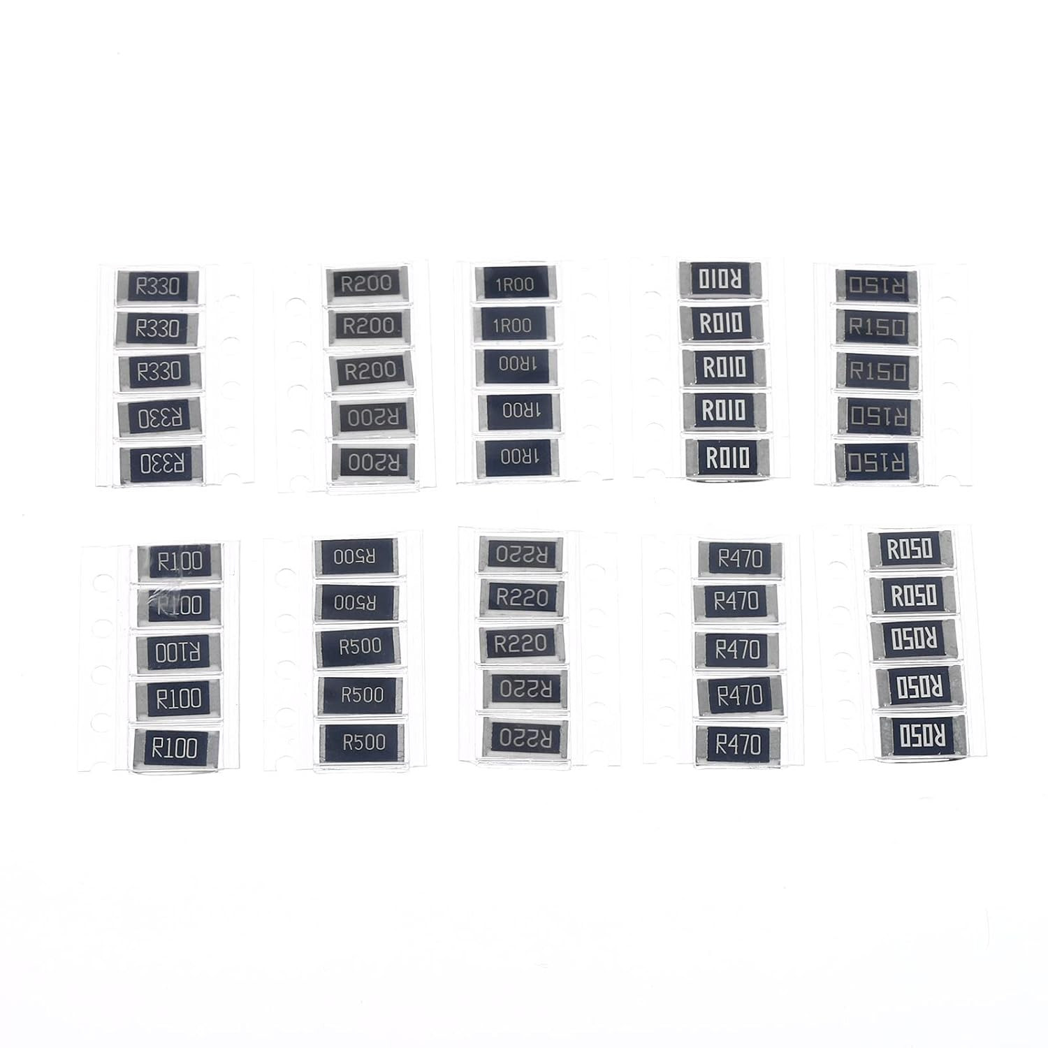 2512 Surface Mount Device Resistor Kit, 1Set/50Pcs 0.01R-1R Ohm 10 Values 1% Tol