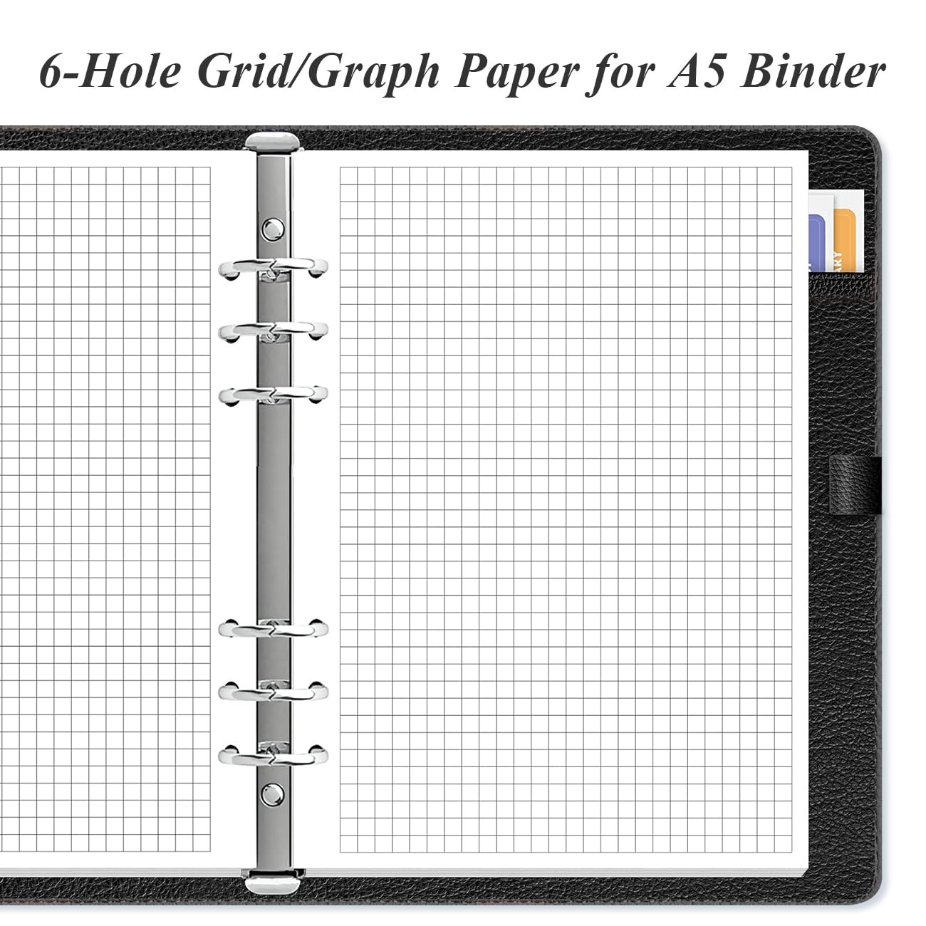 A5 Grid Refill Paper, 6-Hole Graph 5.8″ x 8.3″, Blue,Clear,White