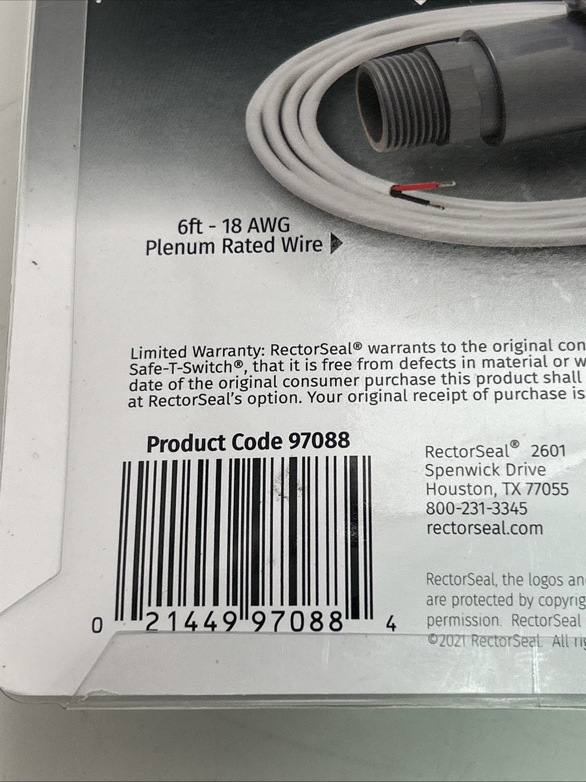 Safe-T-Switch SS2P Plenum Rated Overflow Shut Off Switch – Rectorseal 97088