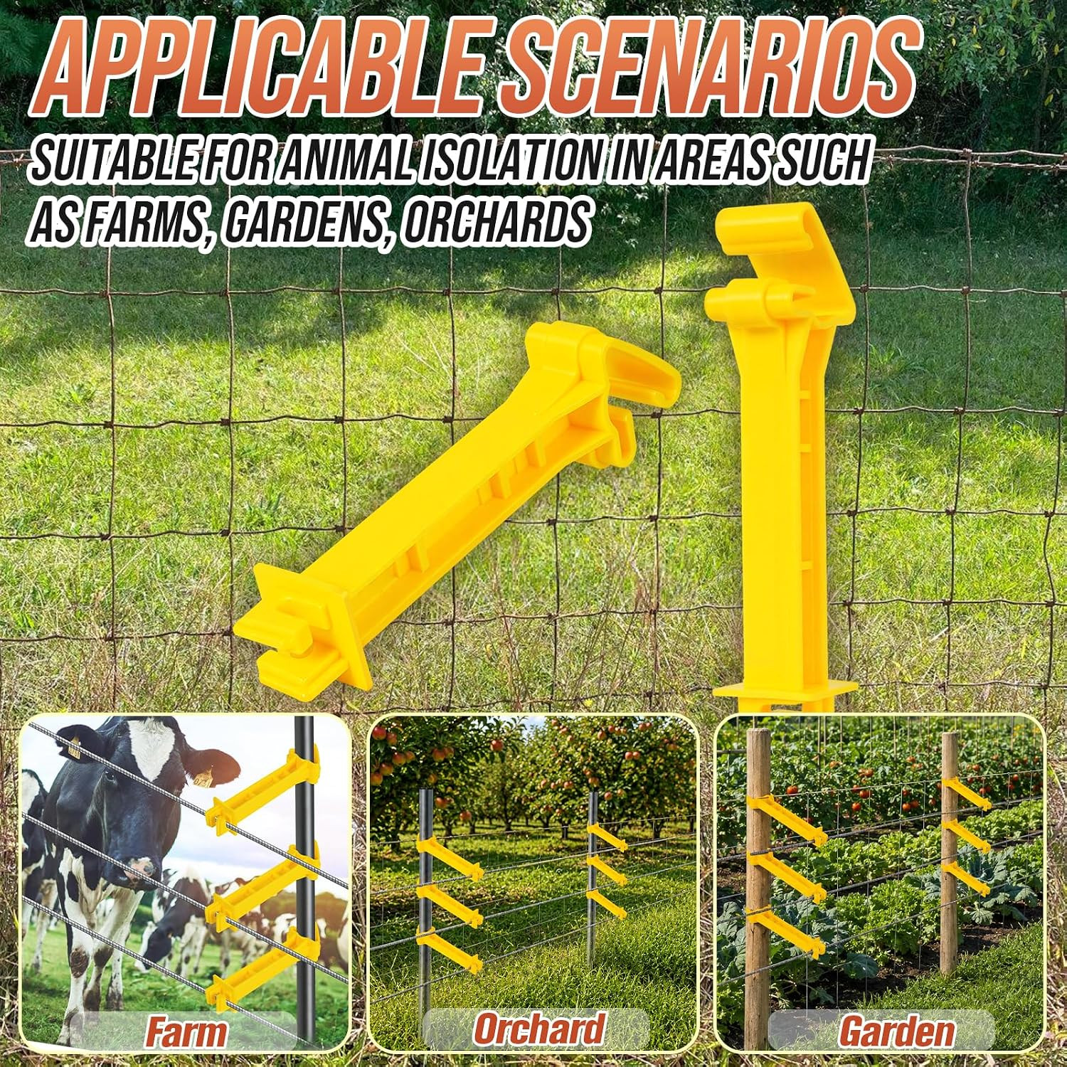 100 Pcs 5 Inch Snap-On T-Post Electric Fence Insulators, Yellow | T-Post Extende