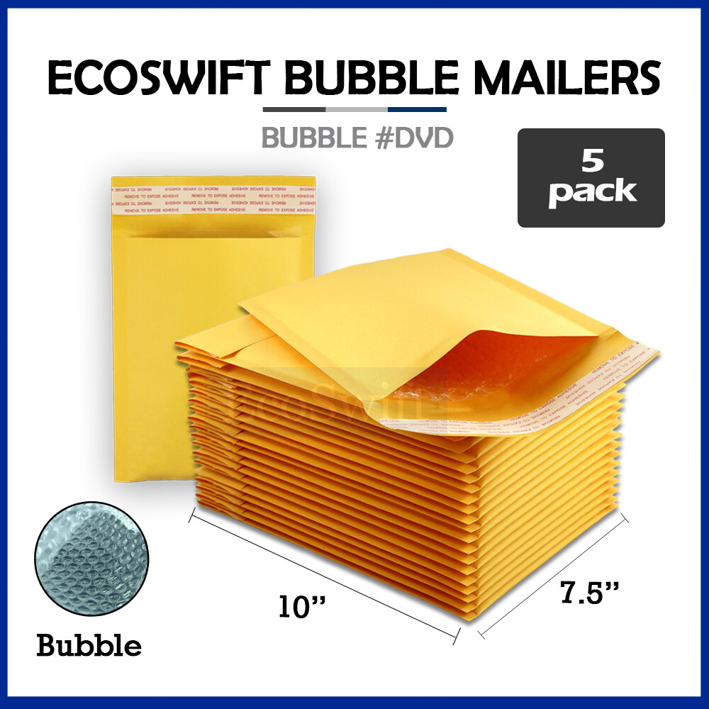 5 #0 7.5×10 ECOSWIFT KRAFT BUBBLE MAILERS PADDED ENVELOPES DVD