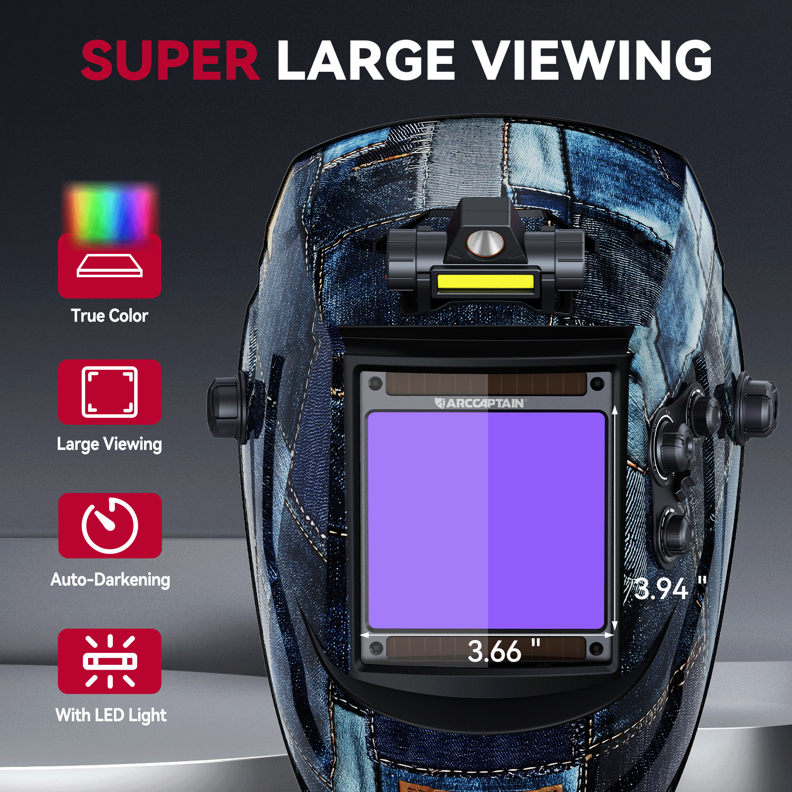 ARCCAPTAIN True Color Auto Darkening Welding Helmet for Arc Tig Mig with Light🔥