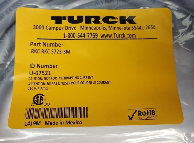 TURCK RKC RKC5723-3M Cable Dual 5 Conductor Straight M12 Female U-07521 Fieldbus