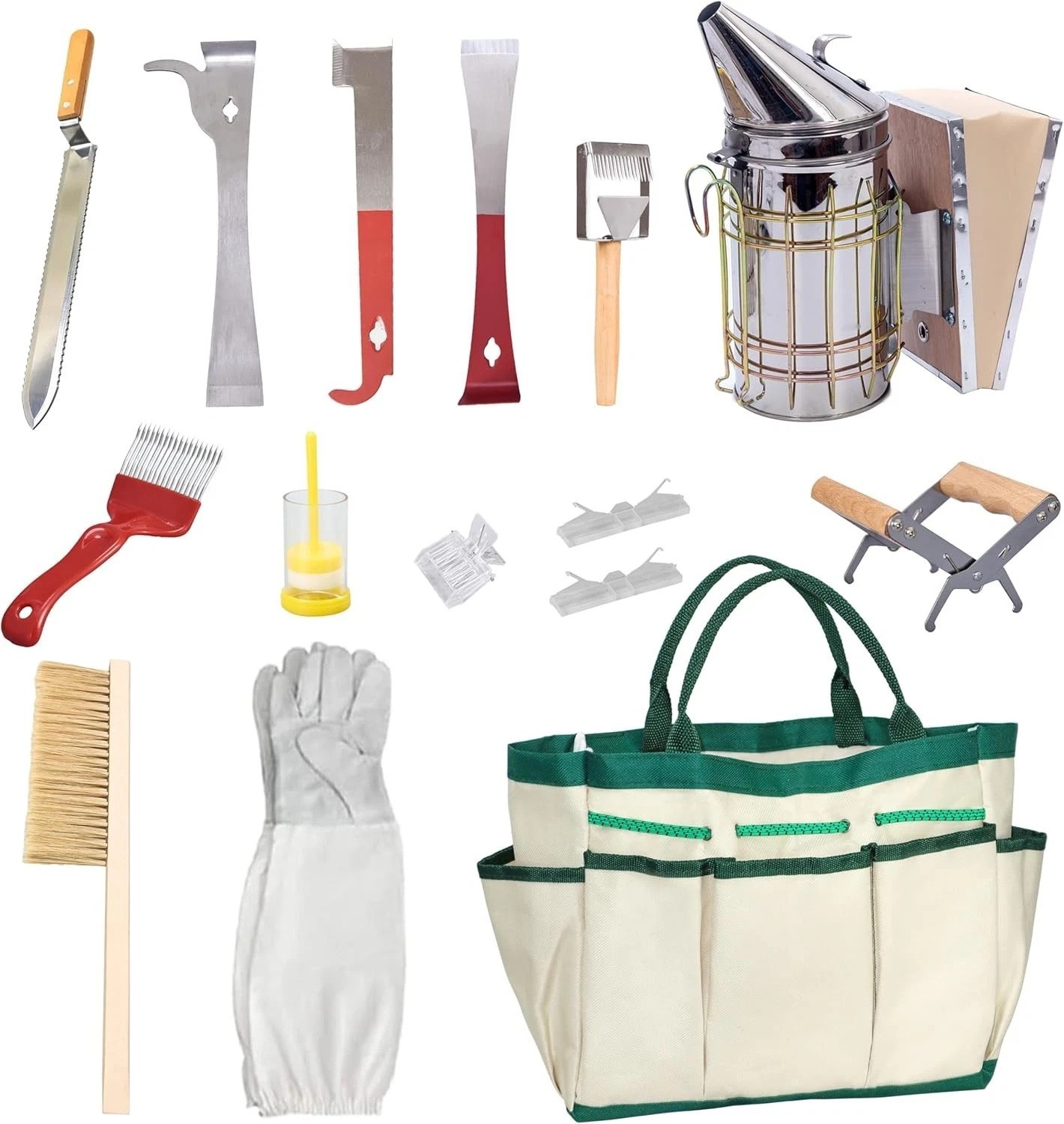 Bee Keeper Essentials: 14-Pc Tool Kit with Protective Gloves for Safe Harvesting