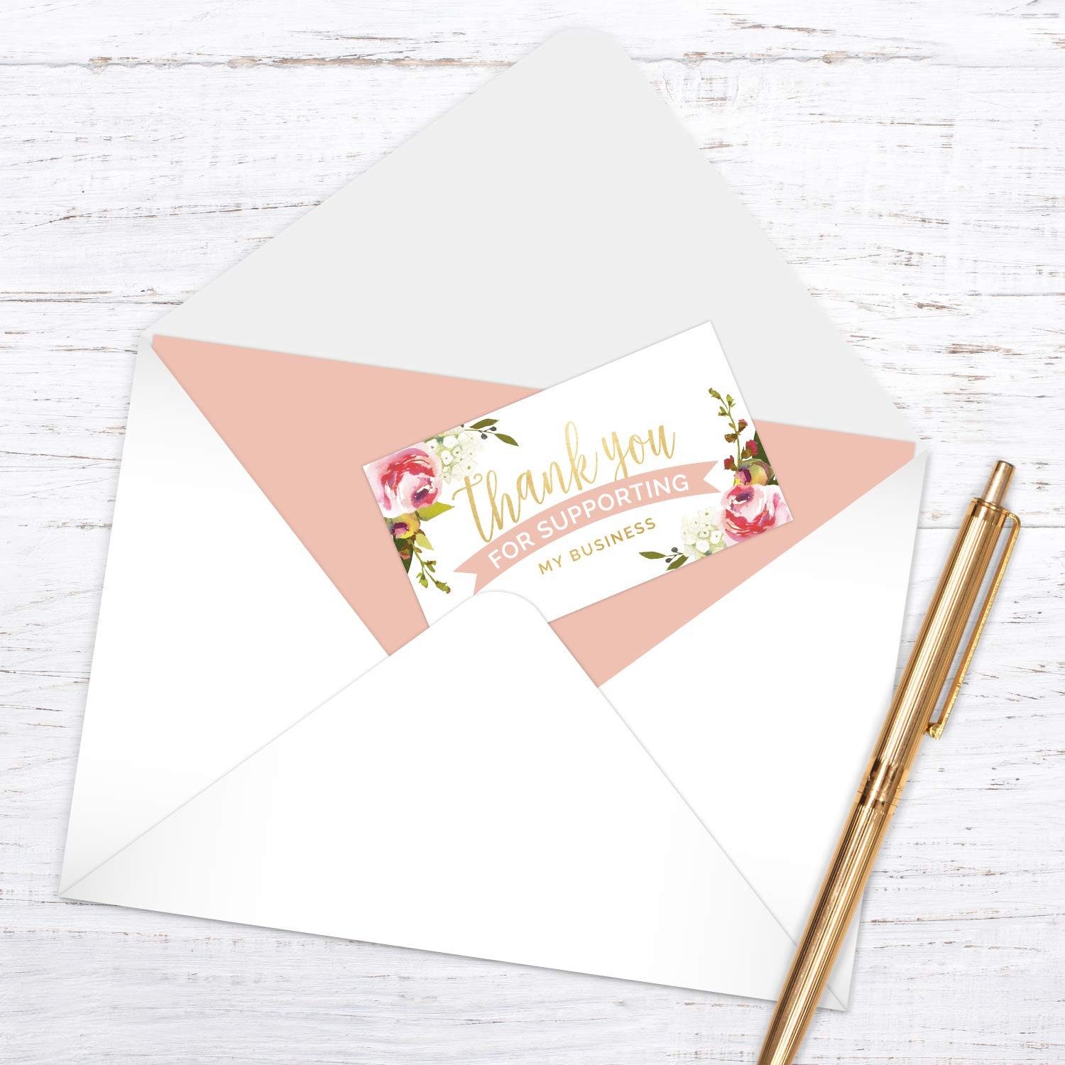 Pink Floral Thank You for Your 2″ x 3.5″, White, Pink, Yellow, Green, Red