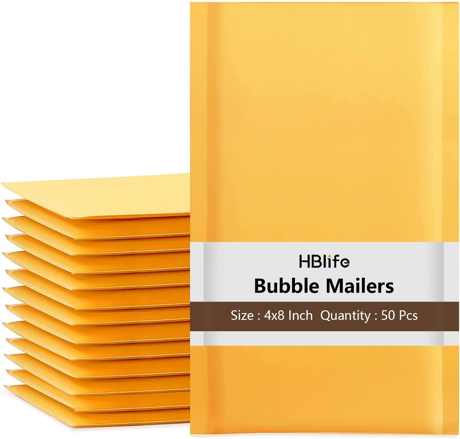 50Pcs Bubble Mailers, 4X8 Inches Self Seal Kraft Poly Mailers, Padded Env