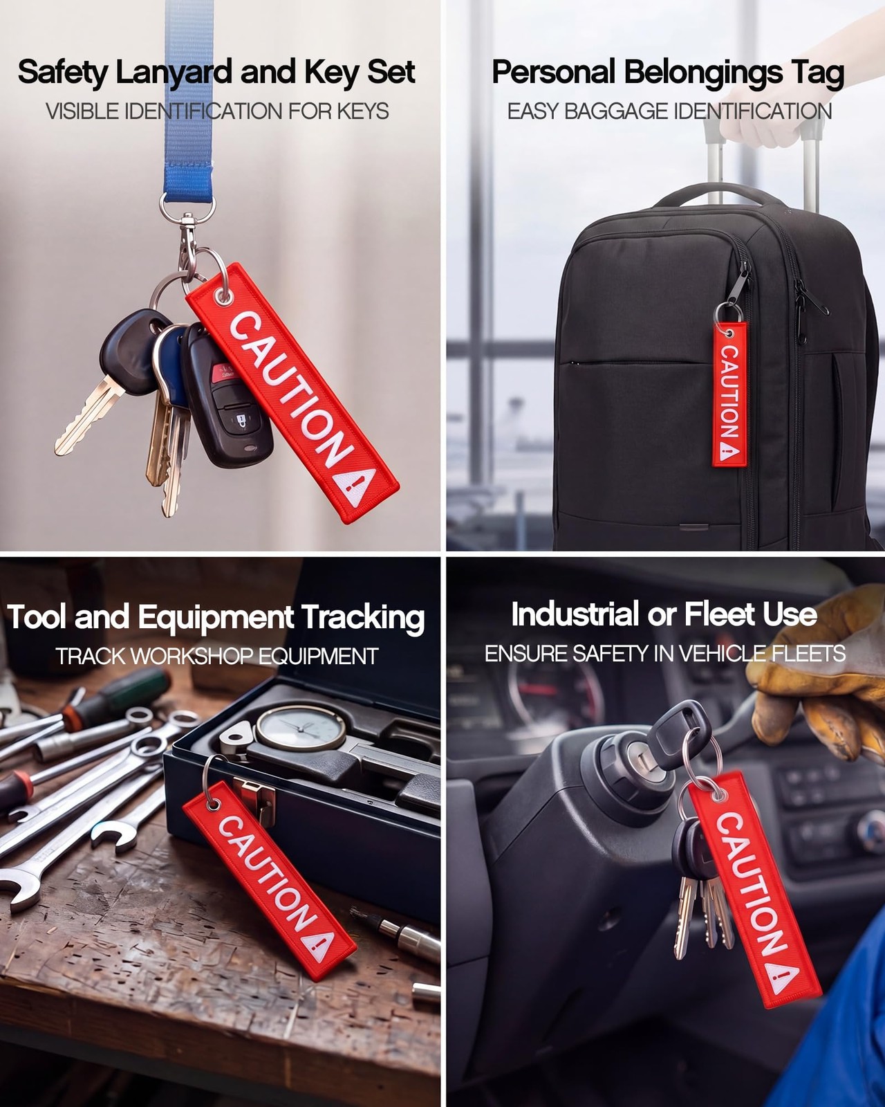 12 Pack Caution Key Chain Safety Tag Double Sided Red Fabric Warning Keyring …