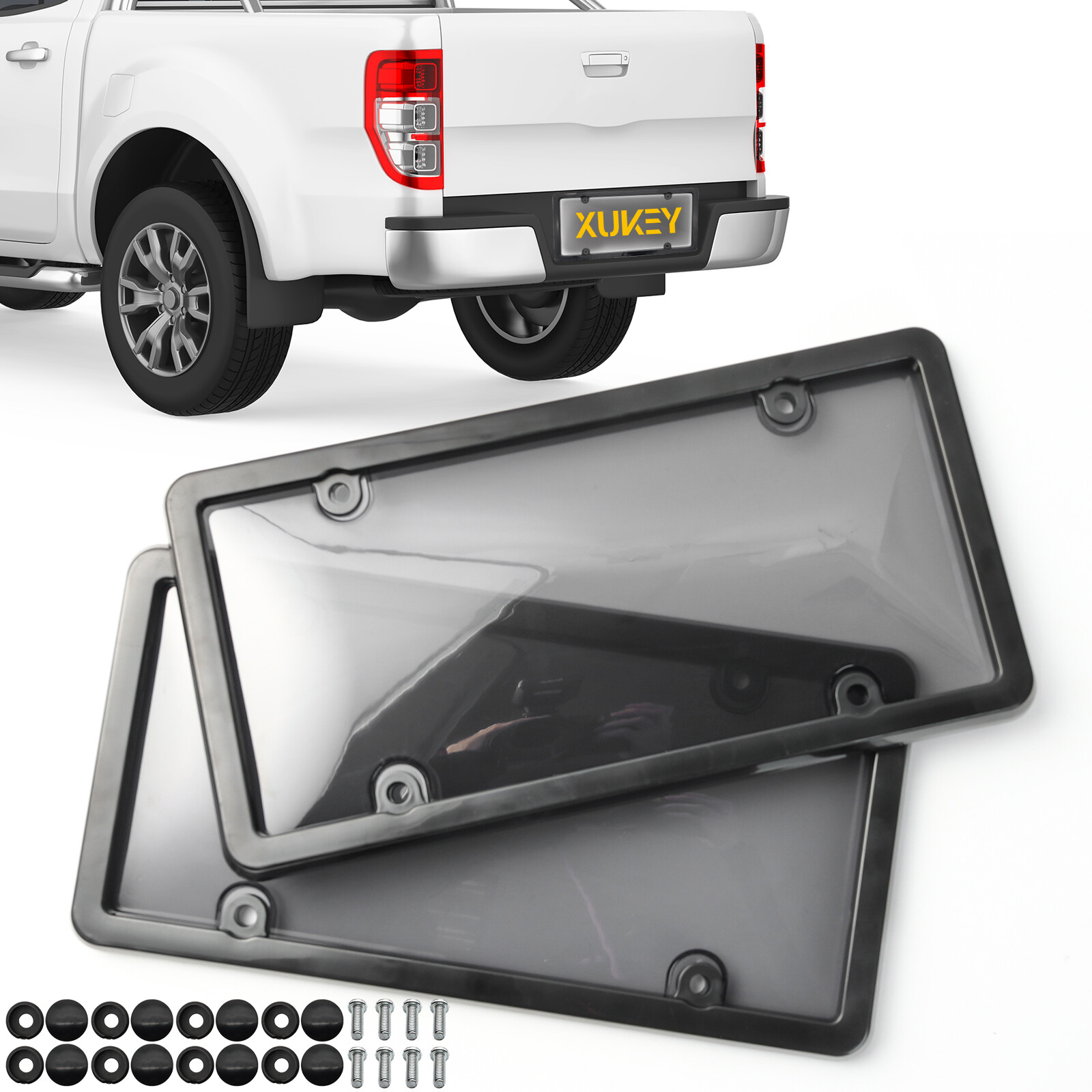 2X Unbreakable License Plate Covers+Frames Auto Tag Shield Protector Front Rear
