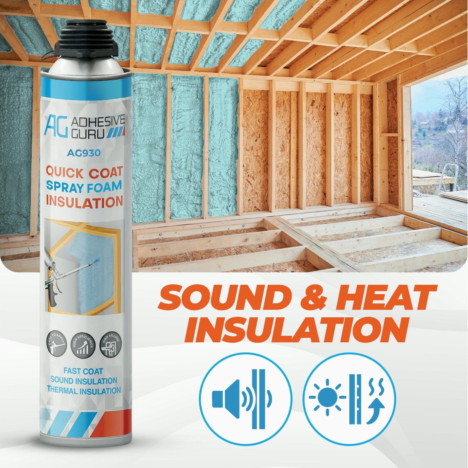 Adhesive Guru Spray Foam Insulation Kit (18 x 32.80 oz/930 gr – 360 Board feet),