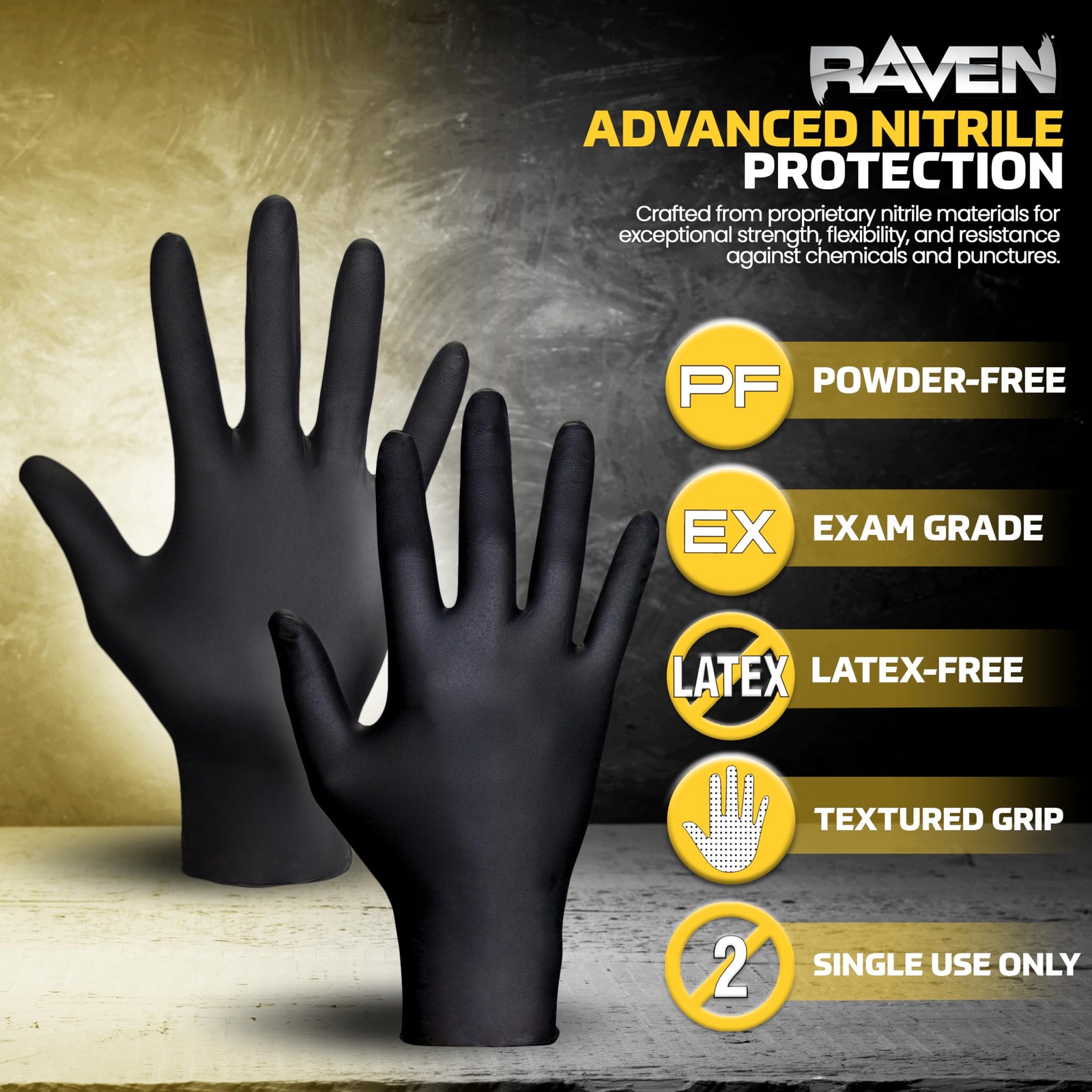 Raven SAS Safety 66518 6 mil Black Nitrile Disposable Gloves 7 Mil – Large – 10