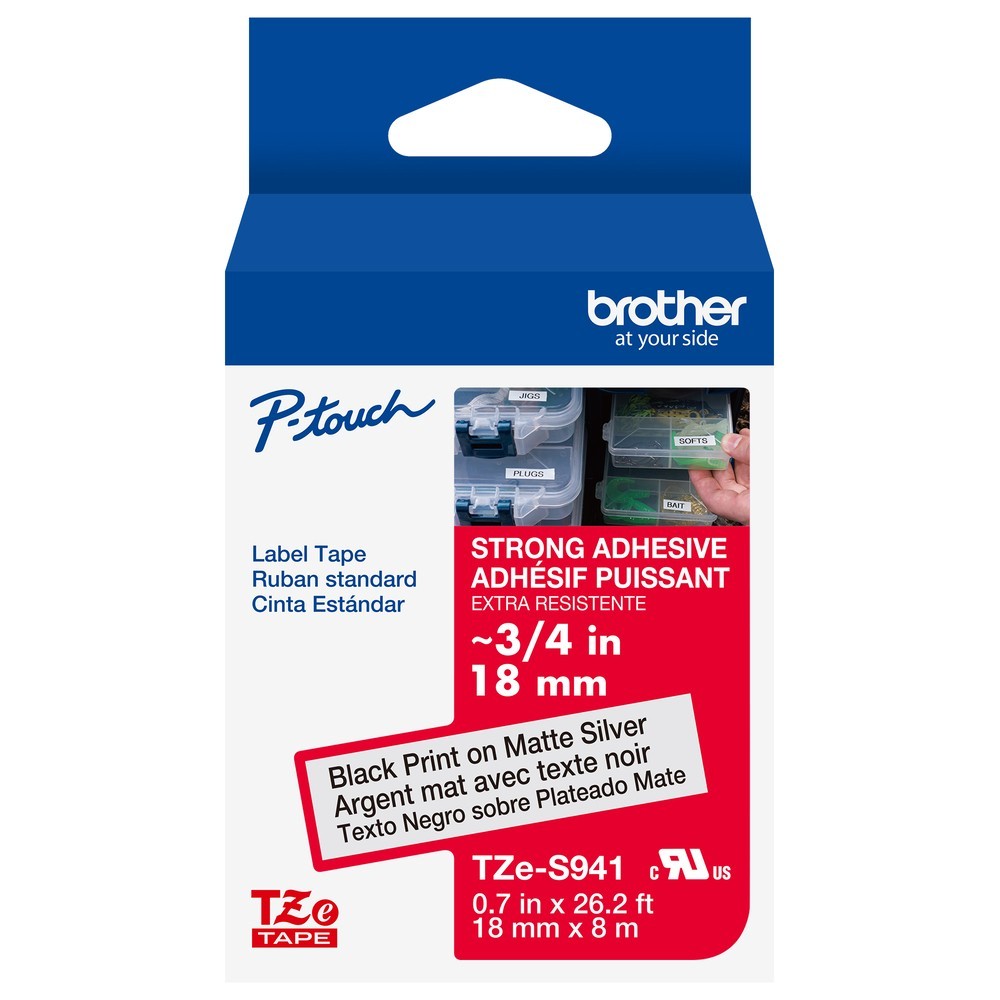 Genuine Brother TZe-S941 Strong Adhesive Black on Silver 18mm 3/4″ Label Tape
