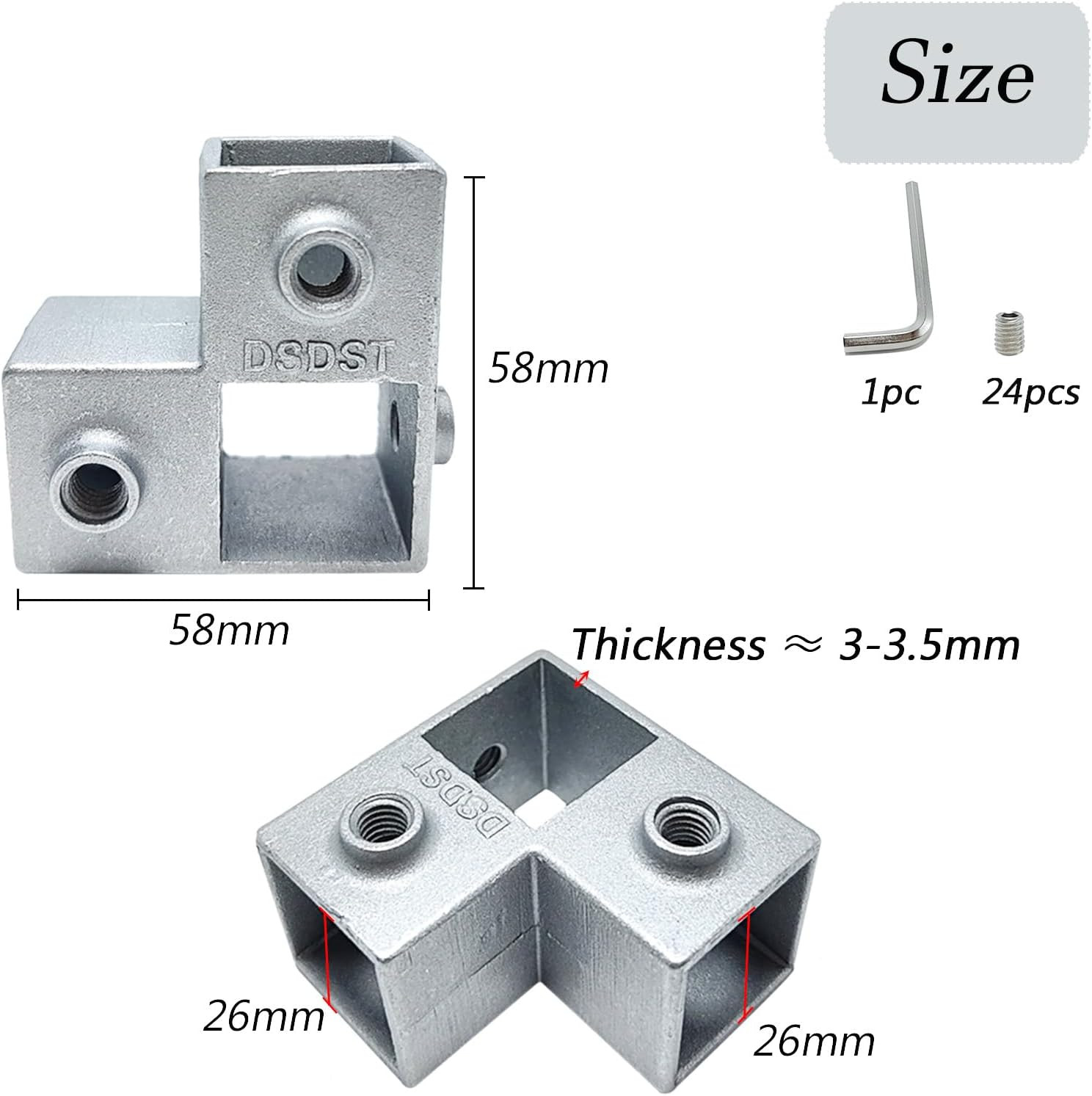 8 Pcs 25mm Aluminum Alloy 4-Way Square Tube Connectors for Structural Support
