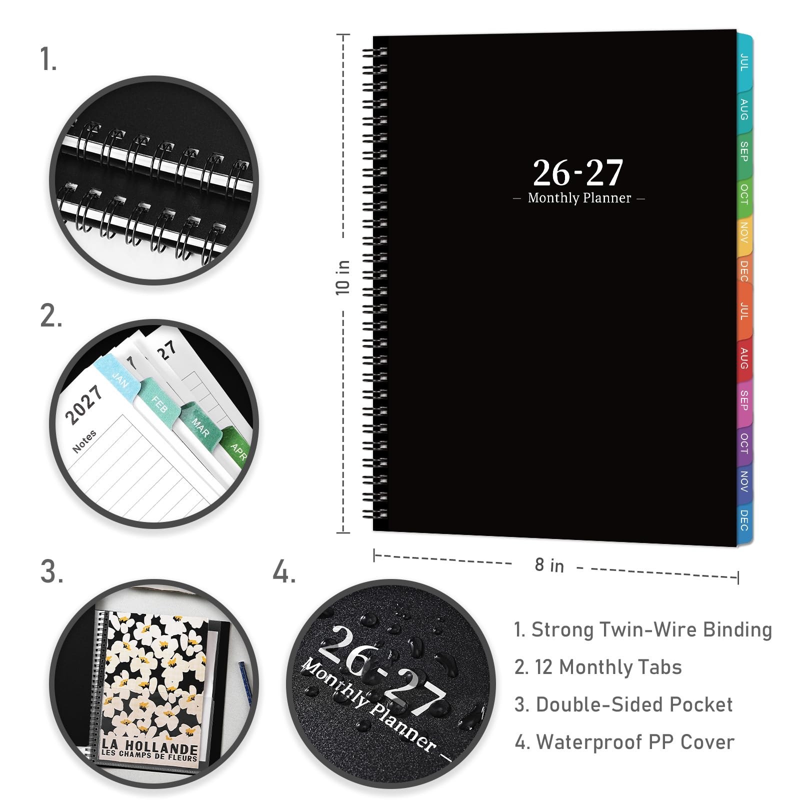 2026-2027 Monthly Planner – Academic Planner/Calendar 8 x 10 inches, Black