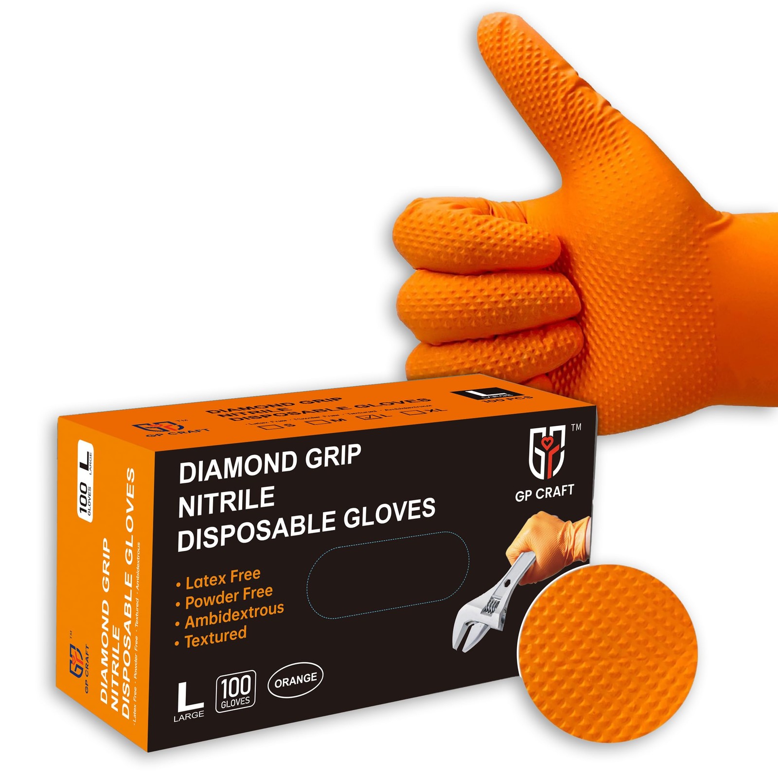 GP-68 Orange Nitrile Gloves – 8 Mil Heavy Duty – Latex-Free, Powder-Free, Dis…