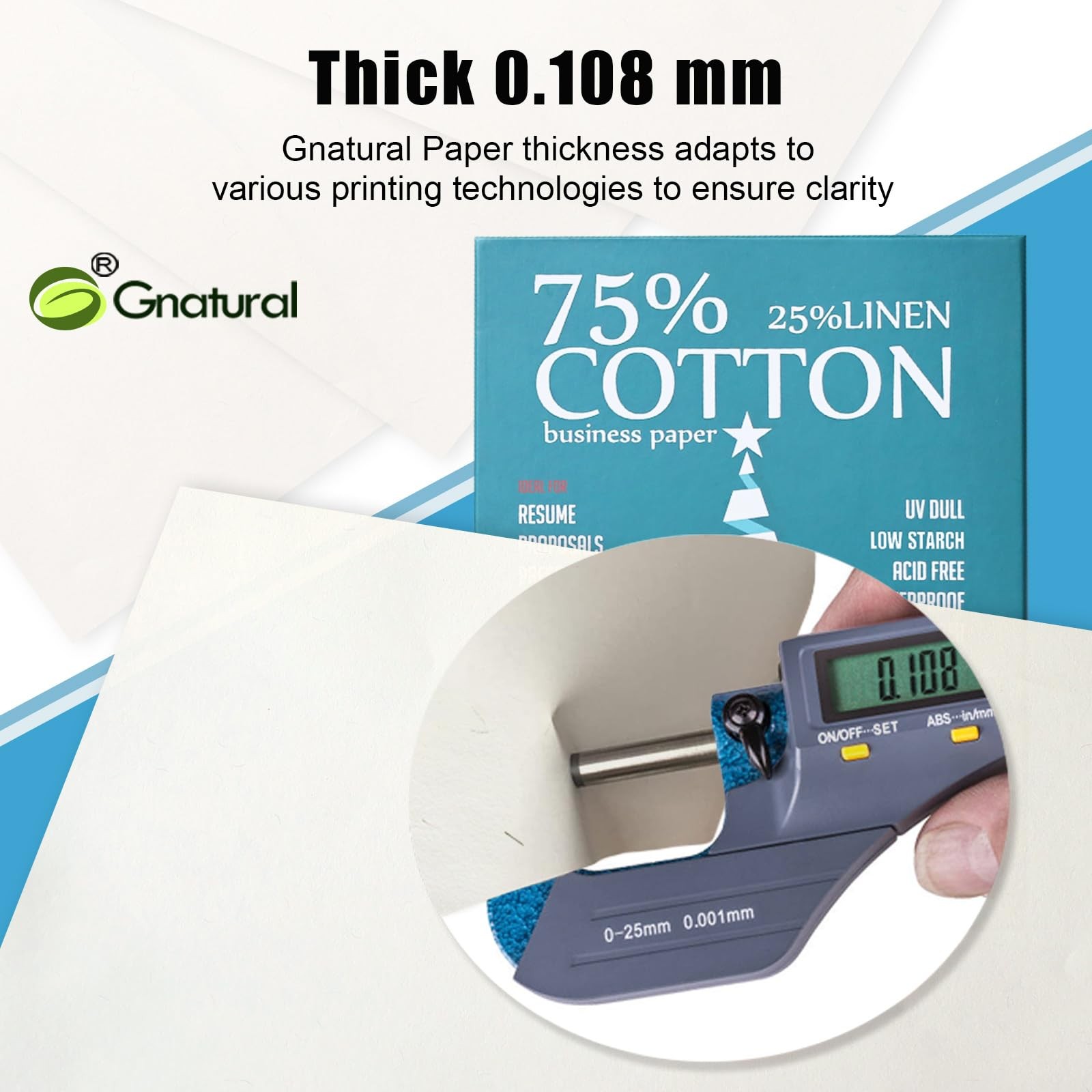 75% Cotton 25% Linen Business Paper, 85gsm 8.5”×11” Inkjet Printer Paper, Wat…