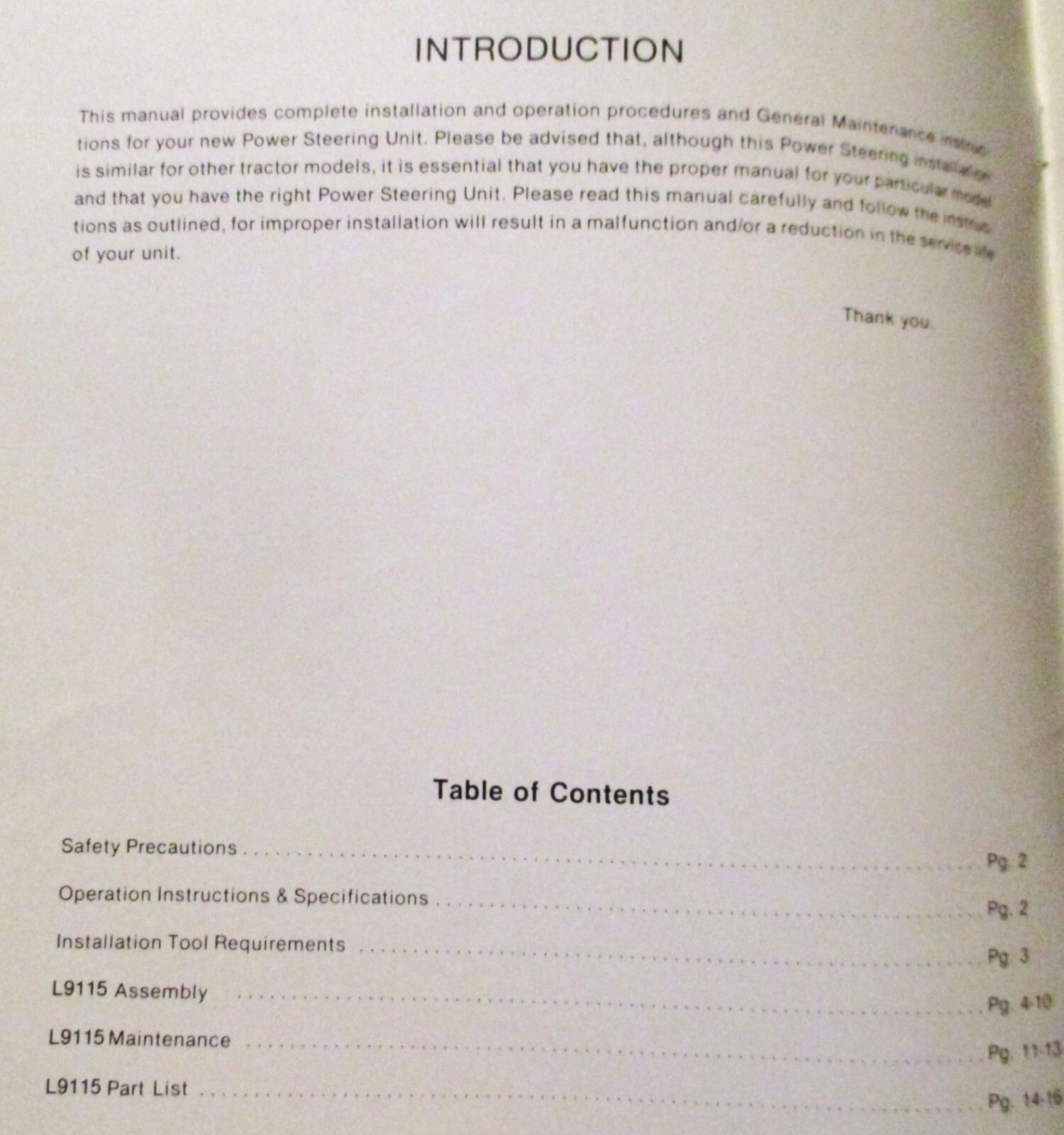 Kubota L9155 Power Steering Unit for L245F Tractor Parts Owners Operators Manual