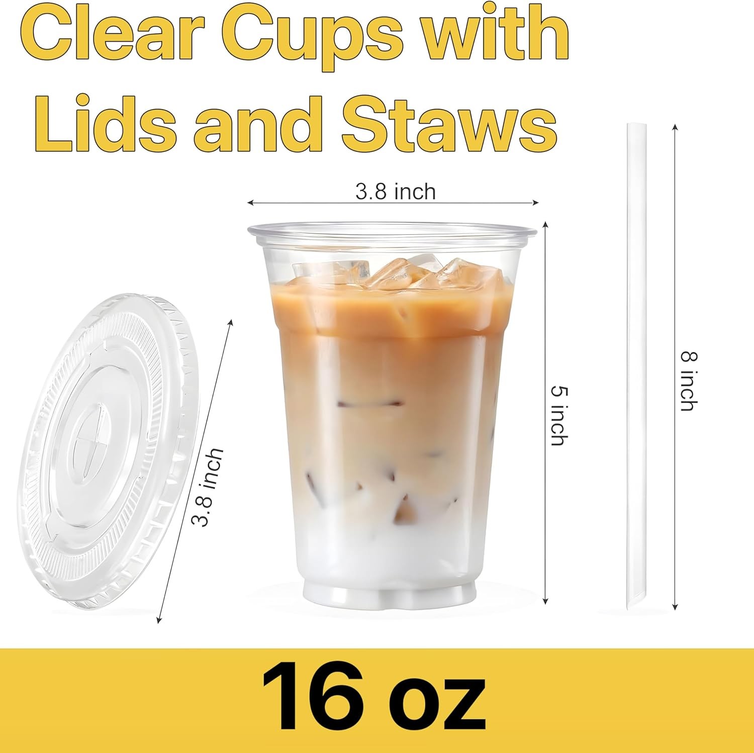 Plastic Clear Cups [16 oz] with Lids and Straws [10 Set] Disposable Cold