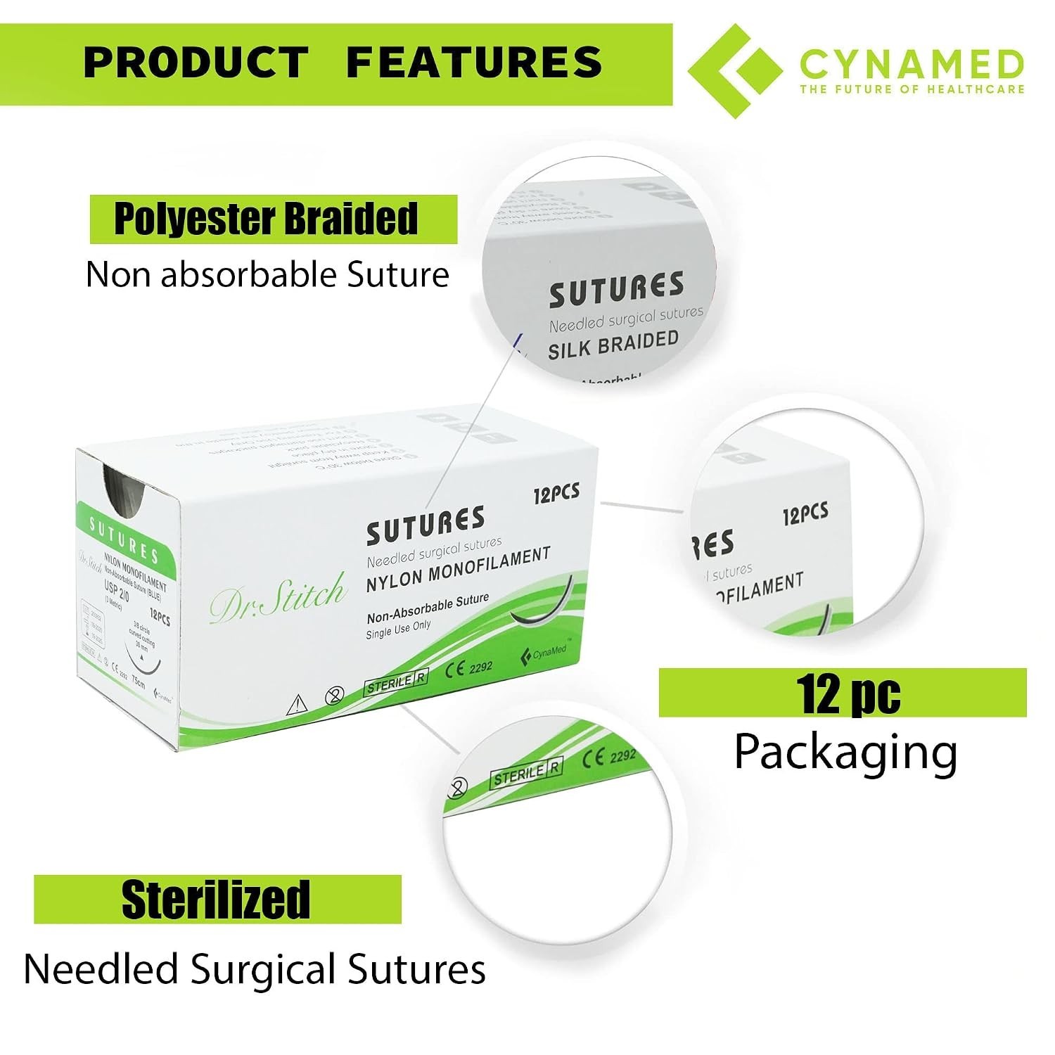 Essential 12-Pack Surgical Sutures – 3/0 Reverse Cutting for Educational Use