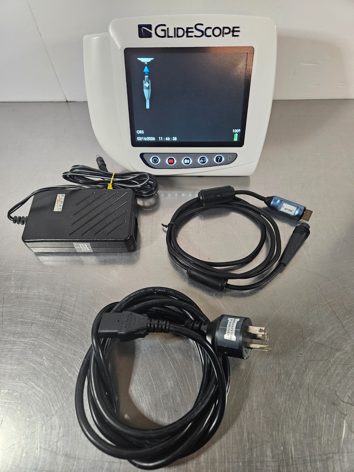 Verathon Glidescope 0570-0338 Monitor, 00800-0543 video cable, with charger